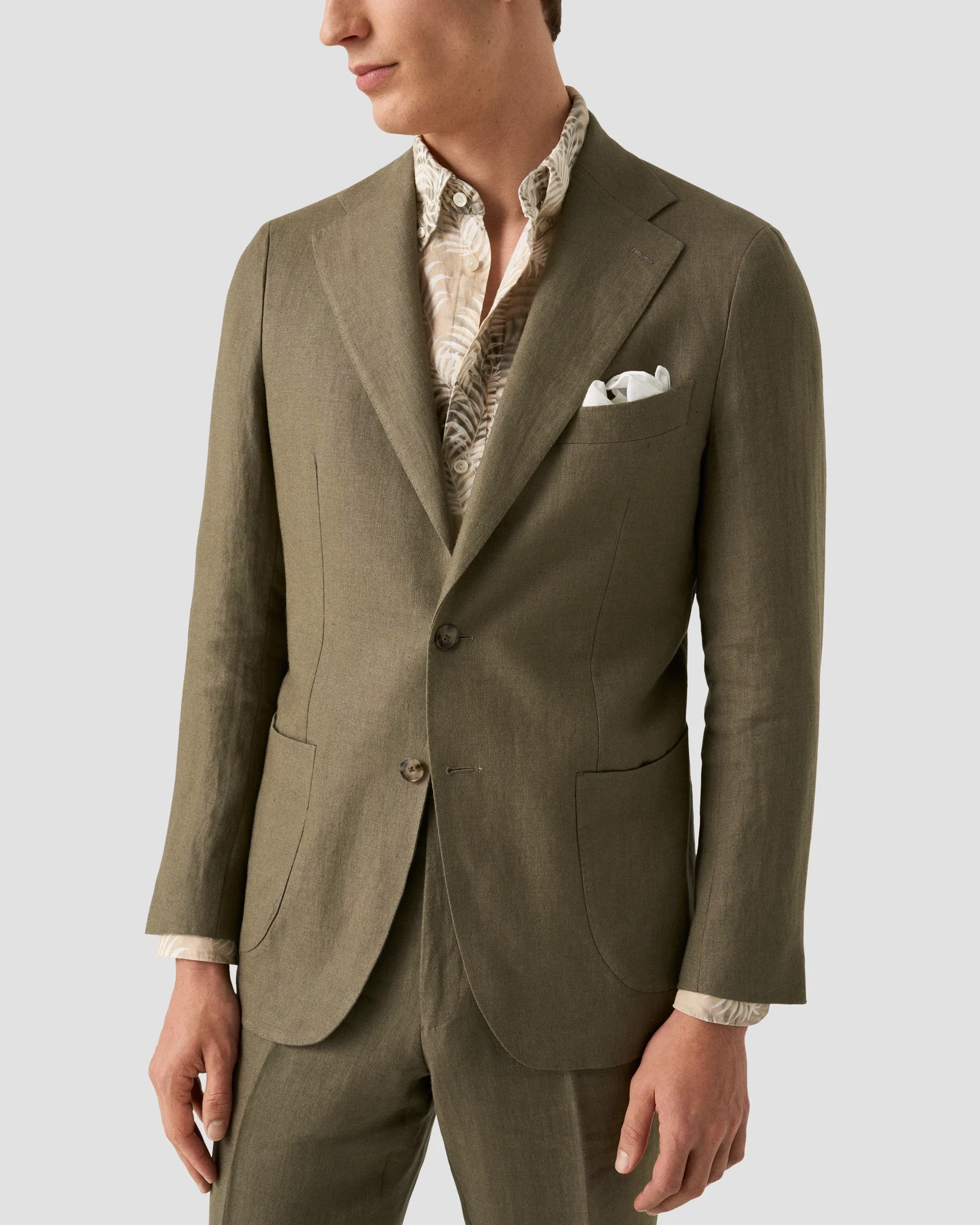 Eton - beige leaf print linen shirt