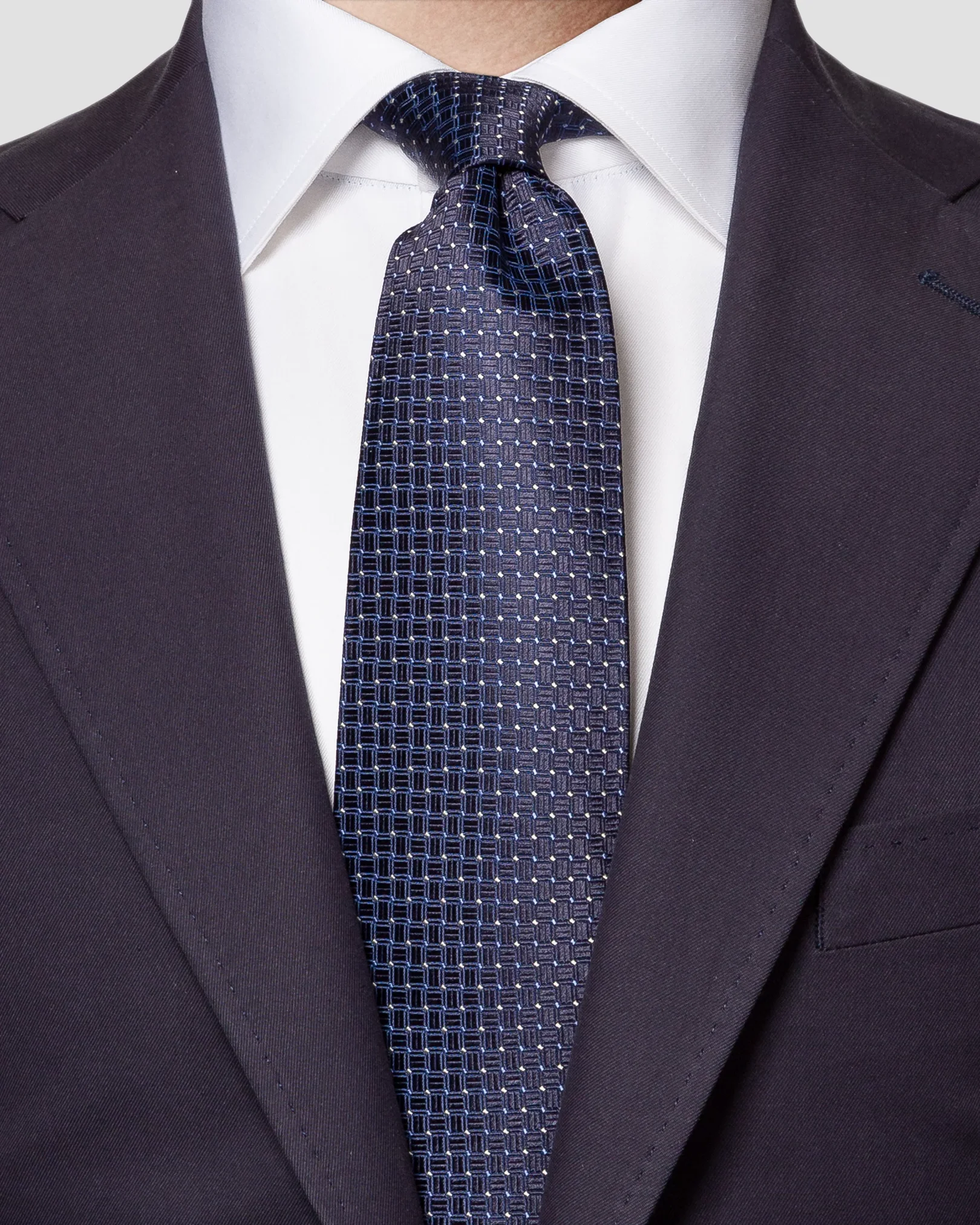 Dark Blue Geometric Silk Tie - Eton
