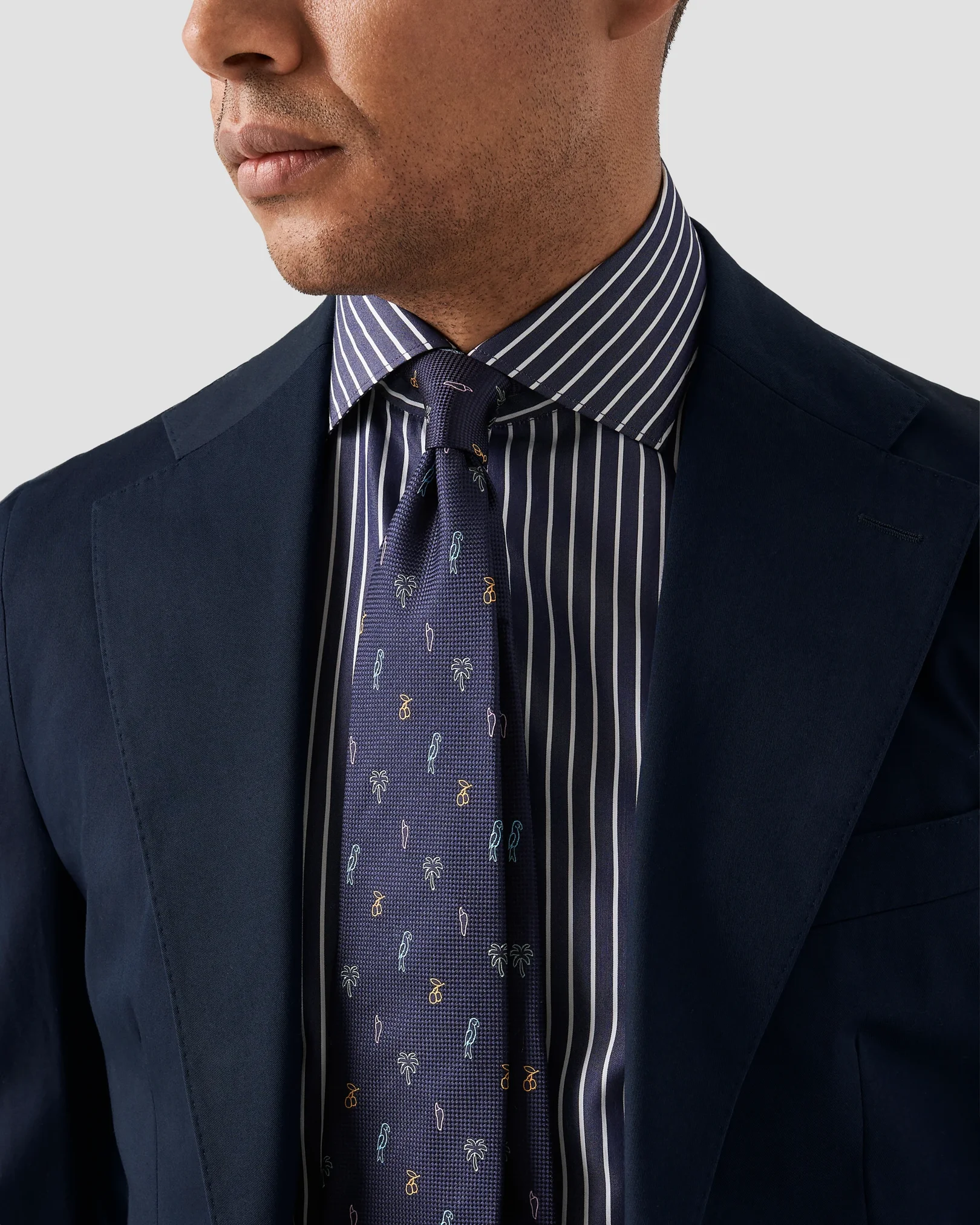 Eton - navy blue cotton and silk stripe shirt