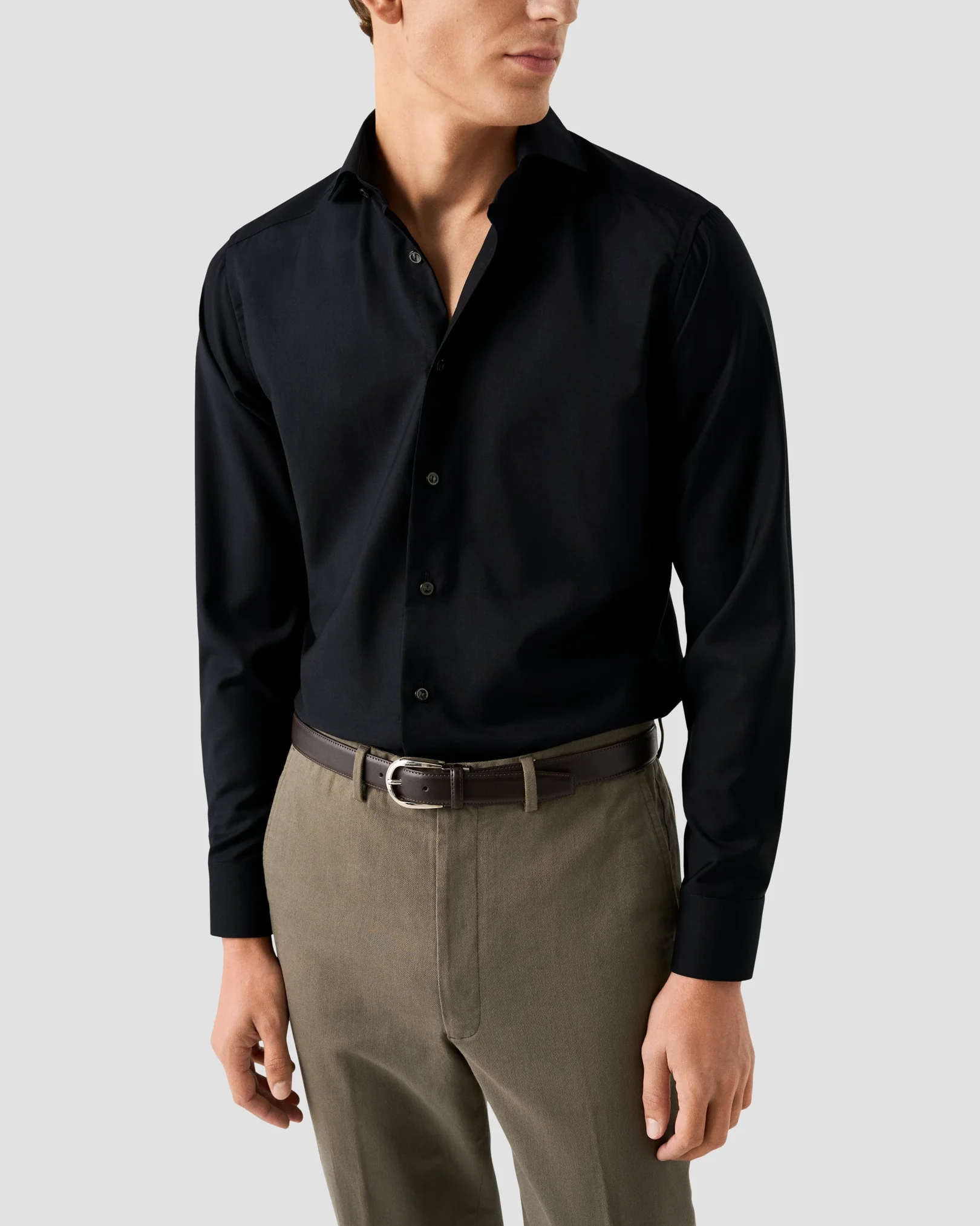 Eton - navy blue solid merino cashmere shirt