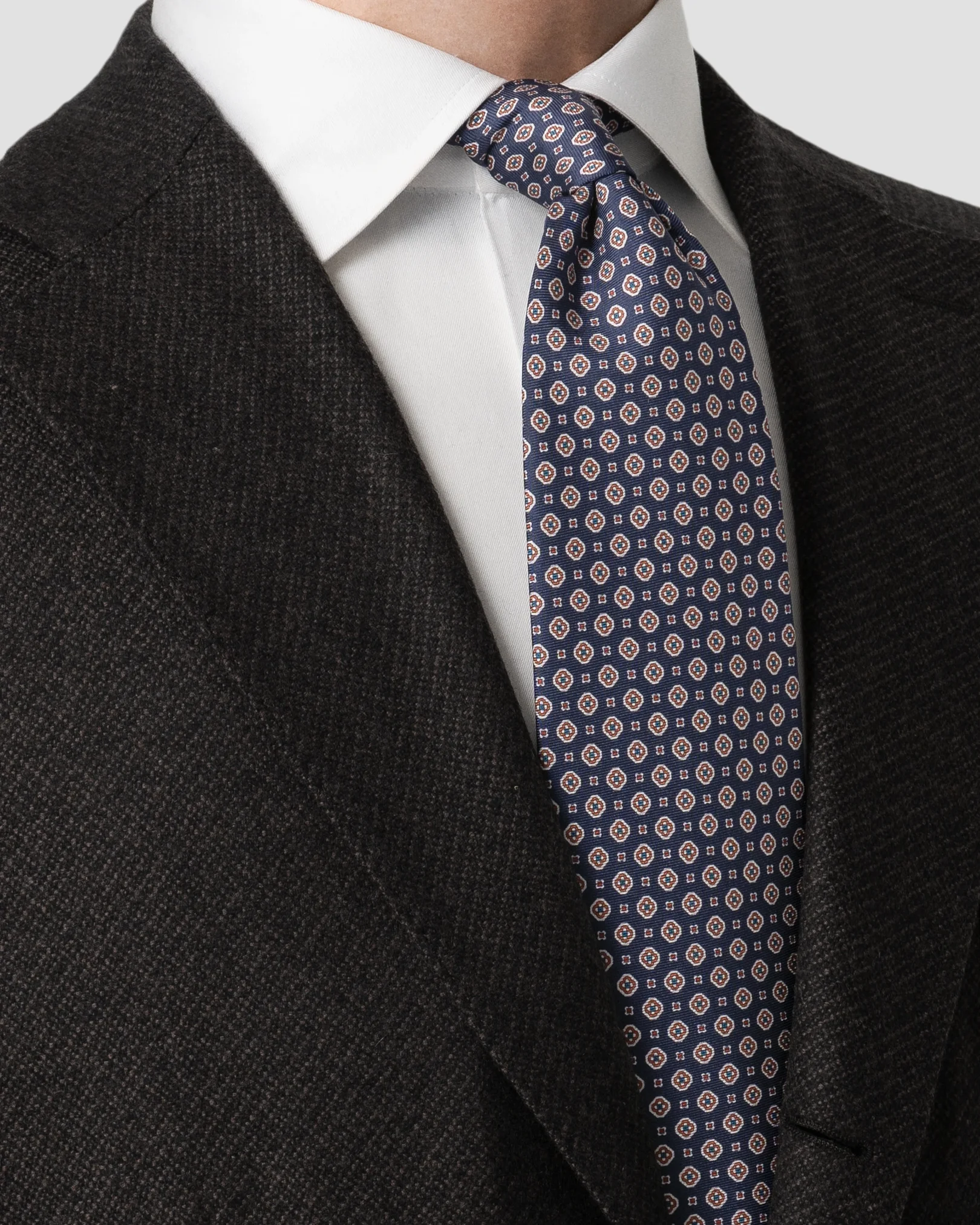 Eton - navy blue medallion printed silk tie