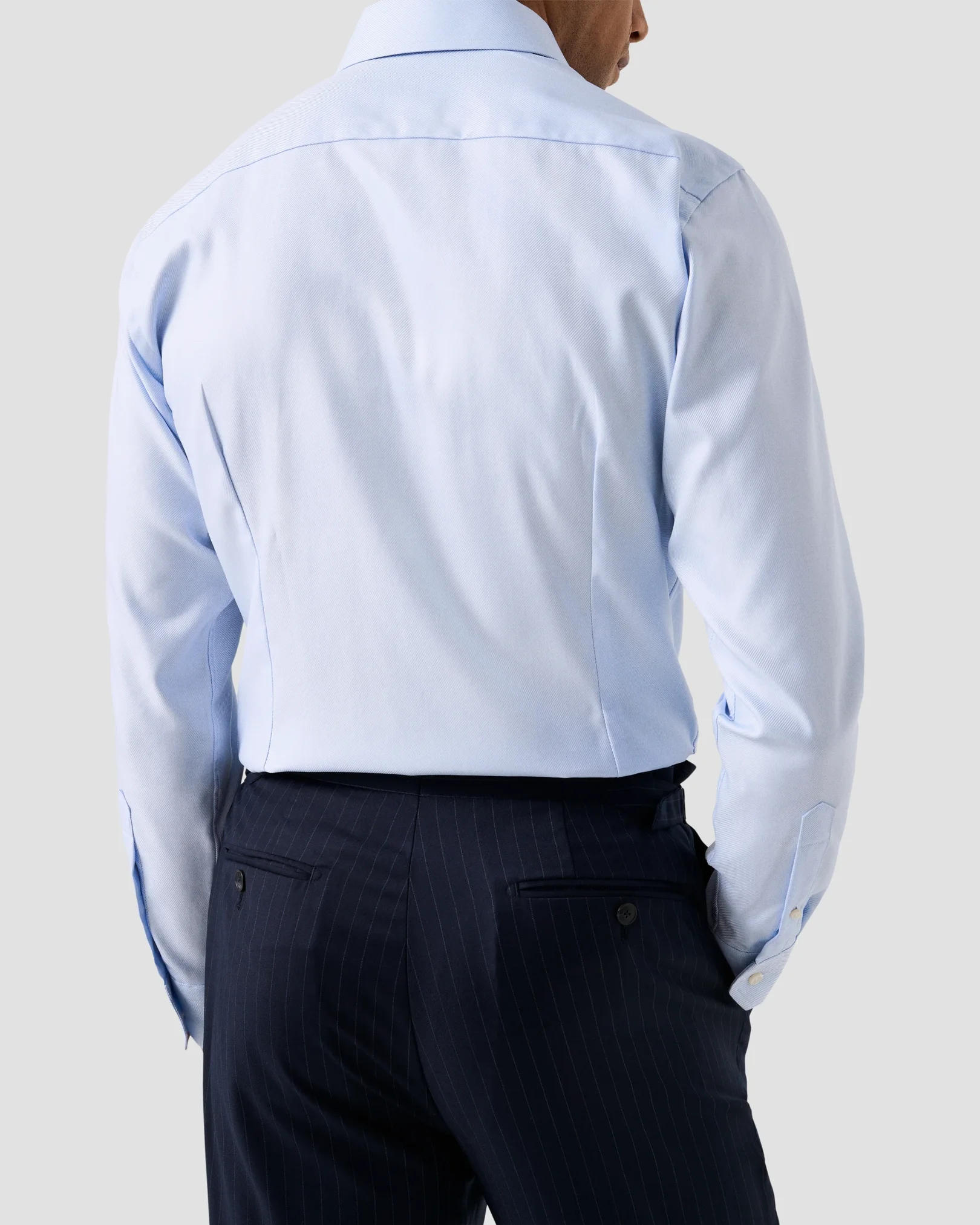 Eton - light blue solid textured twill shirt