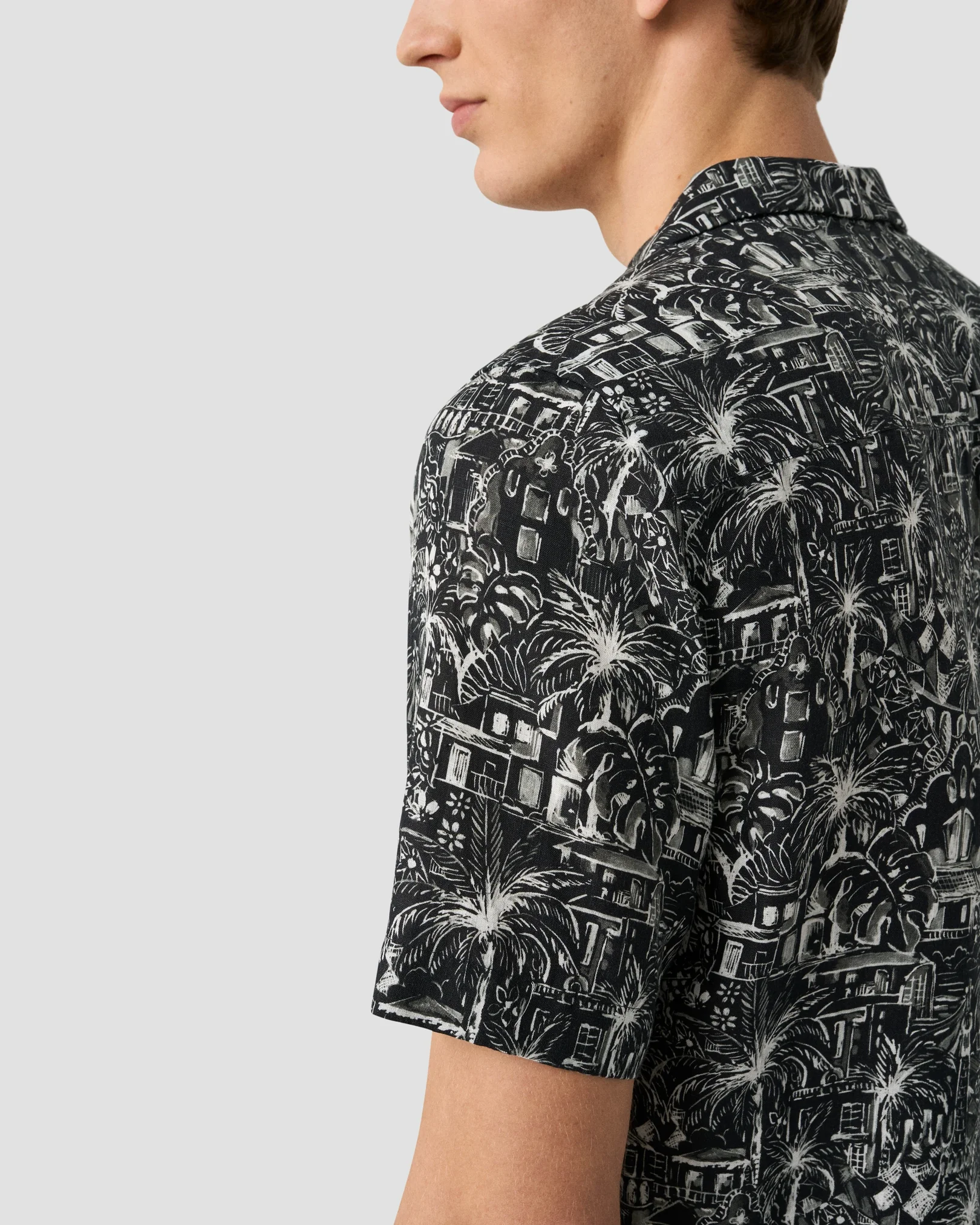 Eton - black gaudi garden print resort shirt