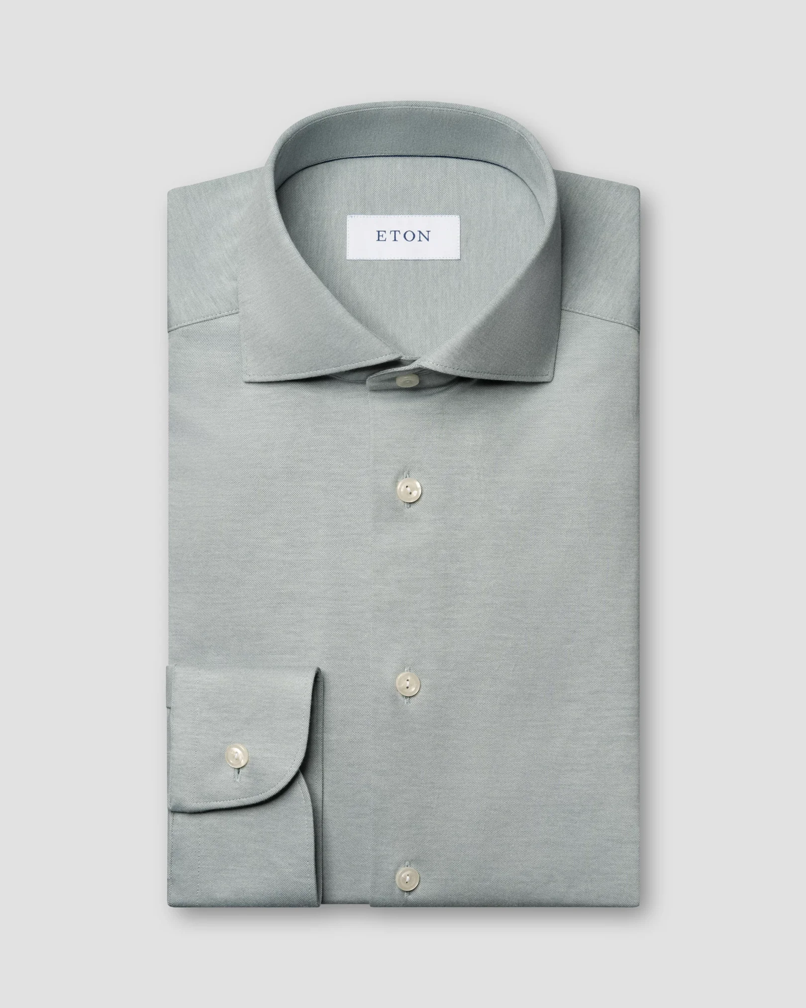 Eton - green semi solid cotton four way stretch shirt