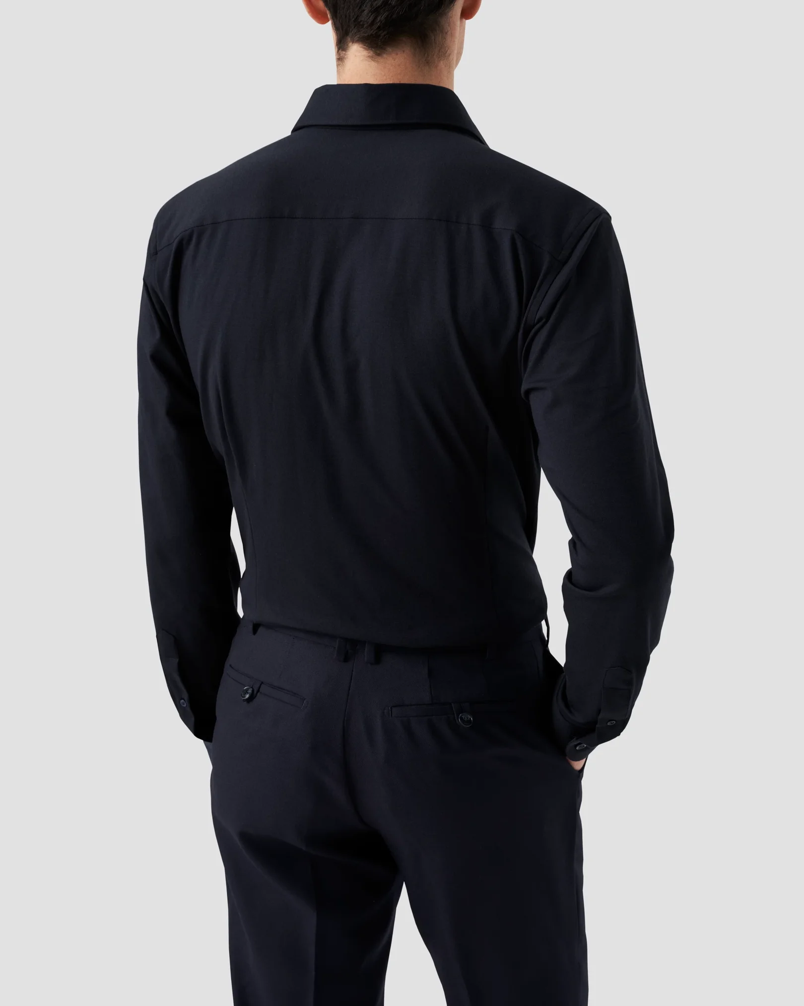 Navy Cotton Four-Way Stretch Shirt - Eton