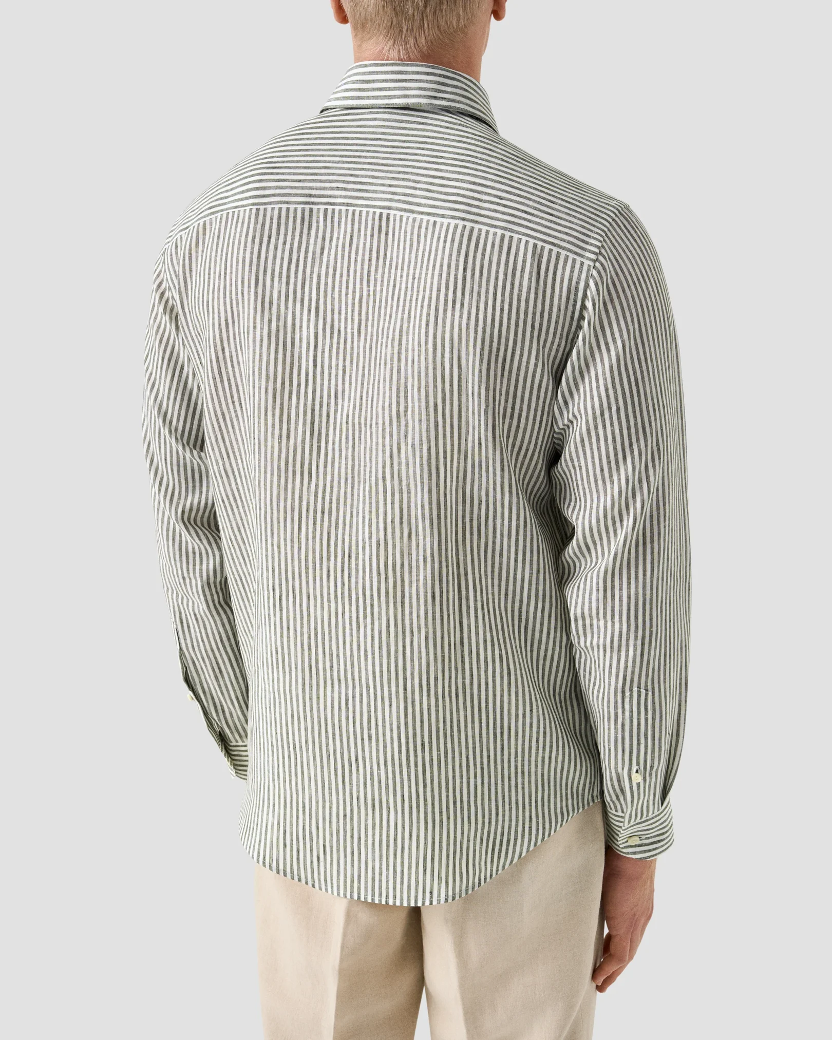 Eton - dark green striped linen shirt