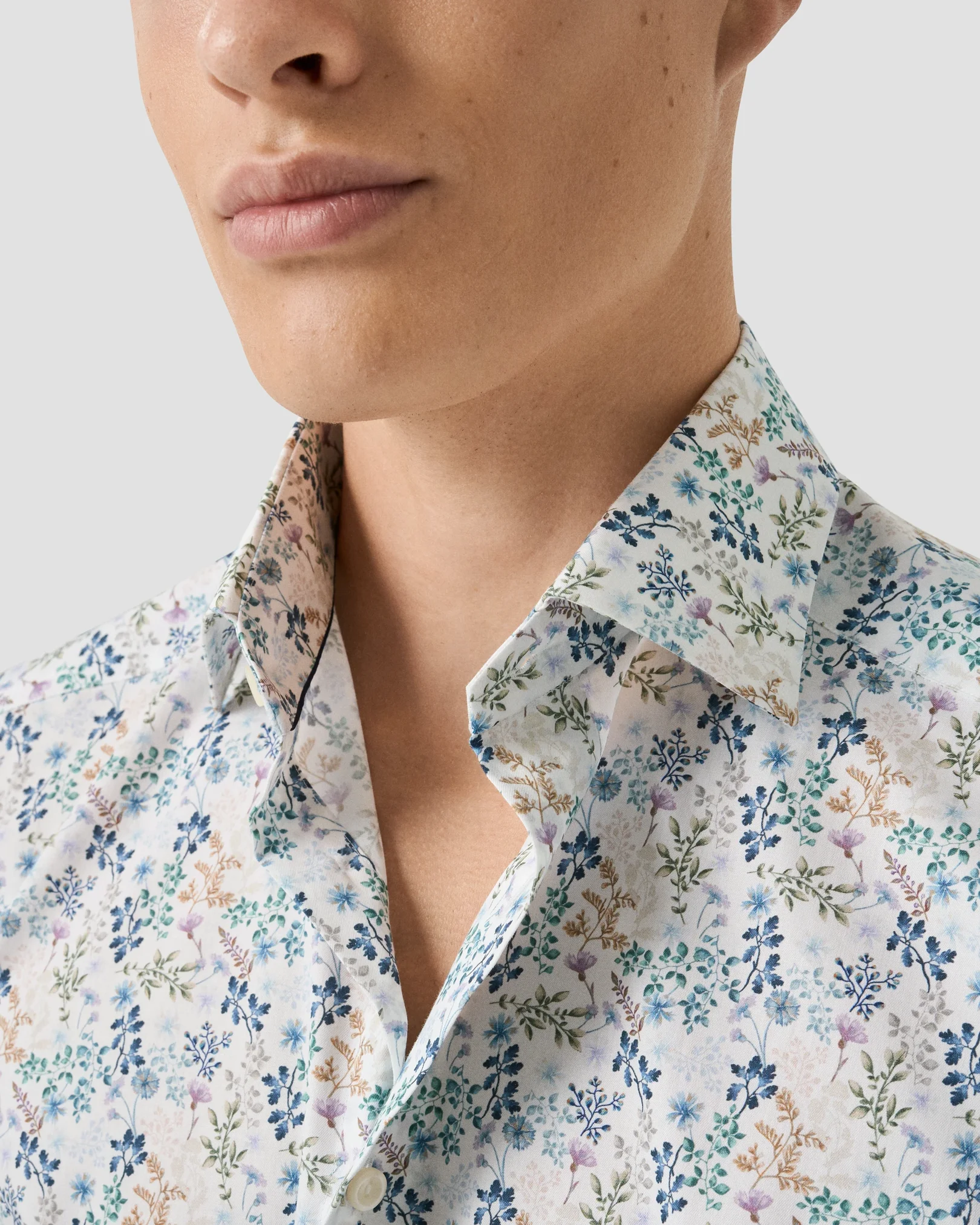 Eton - mid blue floral twill shirt