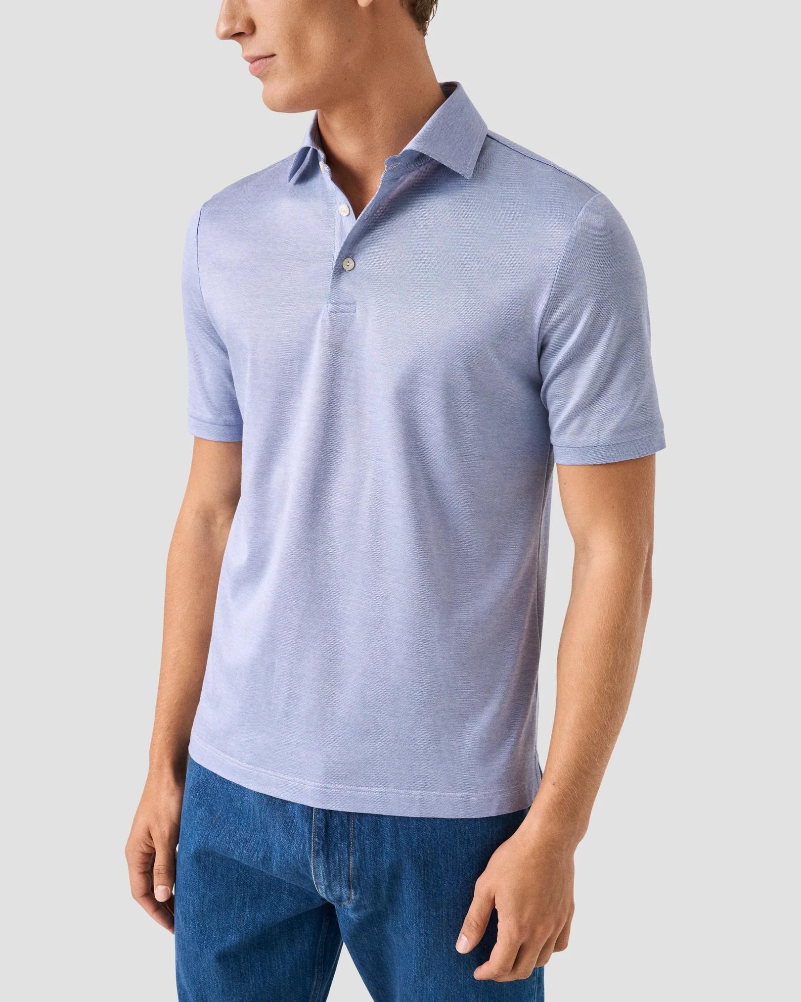 Eton - mid blue jaquard filo di scozia polo shirt