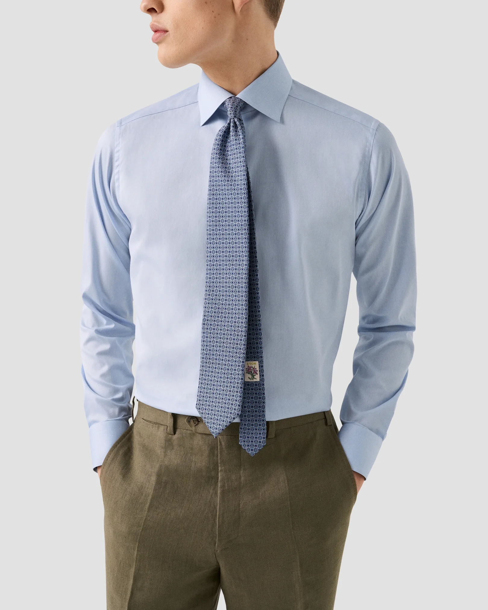 Eton - light blue solid paisley effect shirt