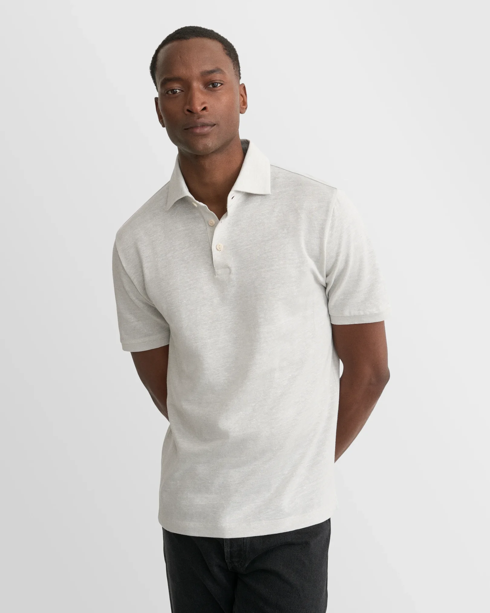 Eton - light grey cotton linen polo shirt