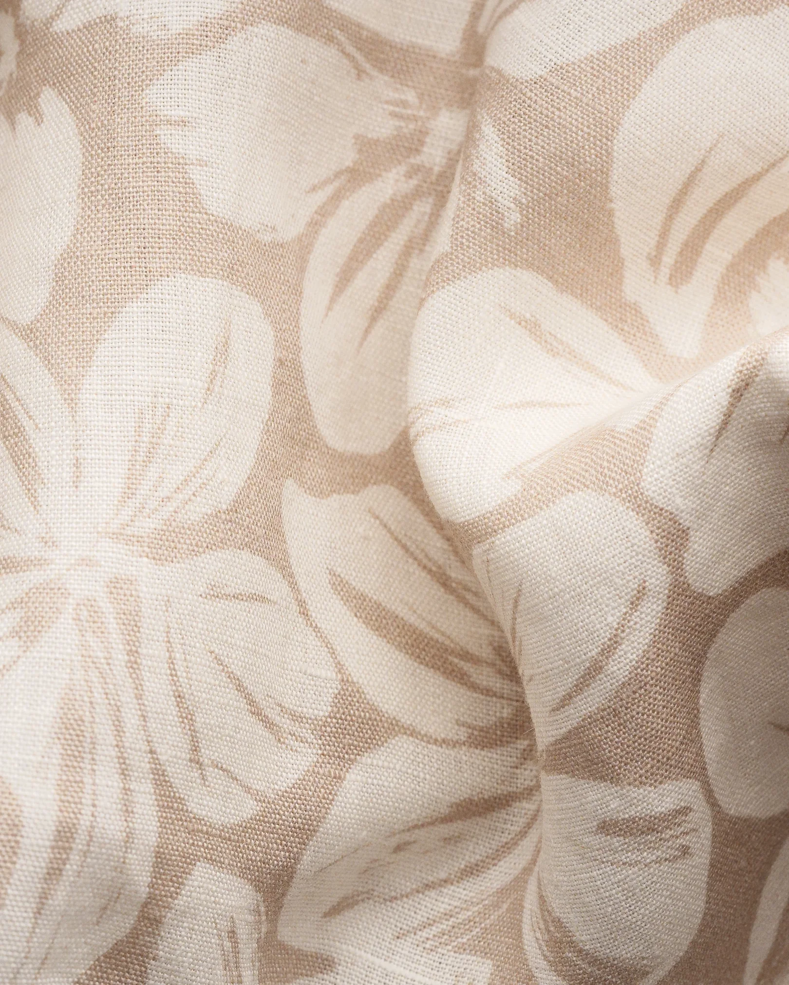 Eton - Light Brown Floral Print Linen Resort Shirt