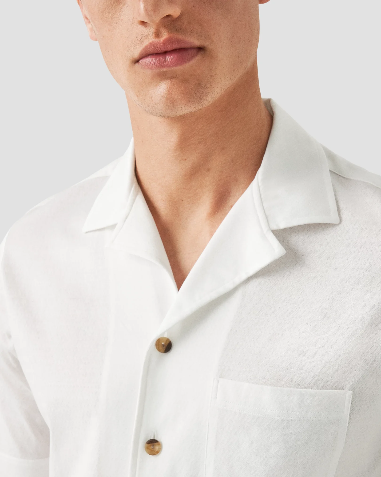 Eton - vit jaquard knitted resort shirt