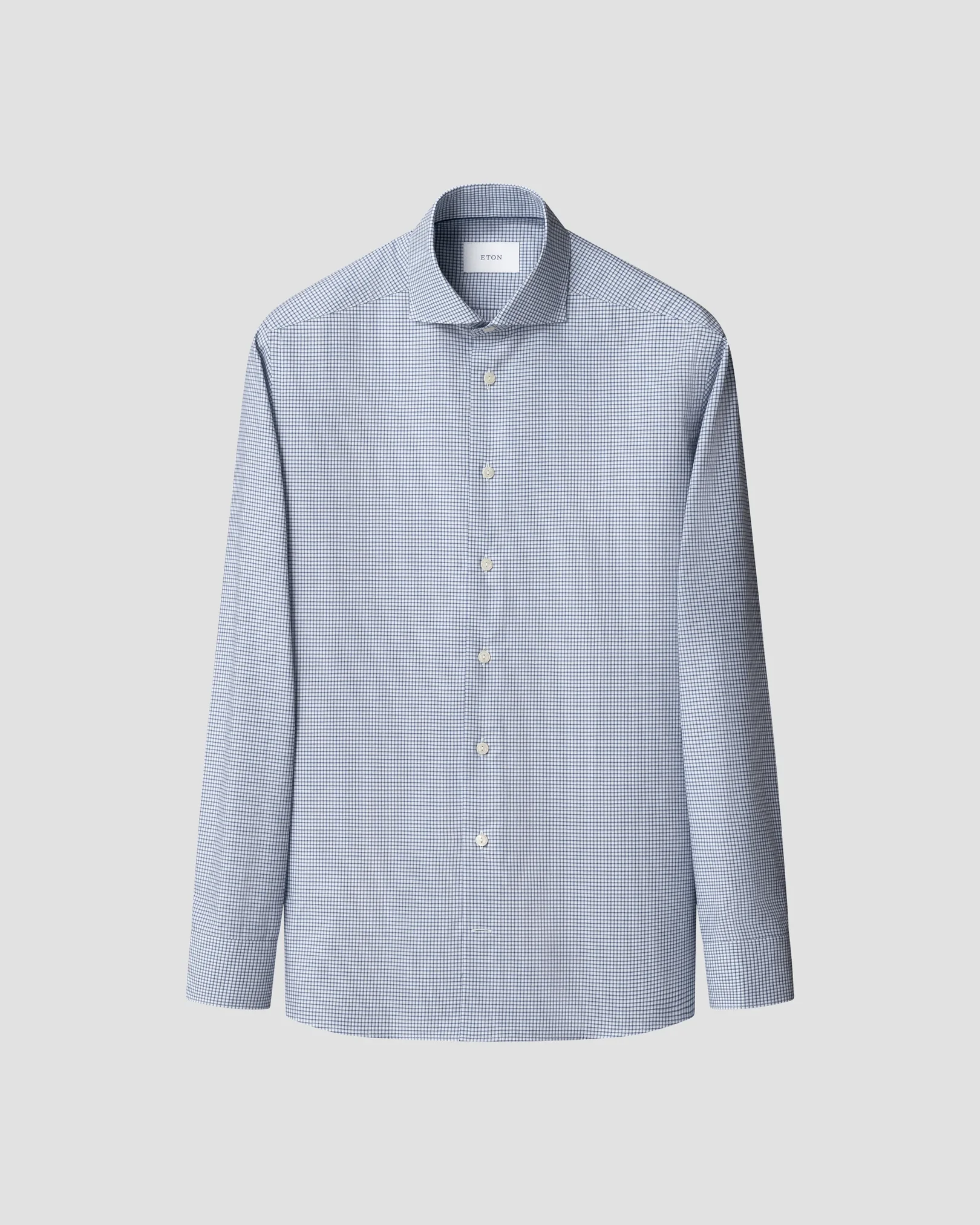 Eton - mid blue check twill shirt wide spread 266