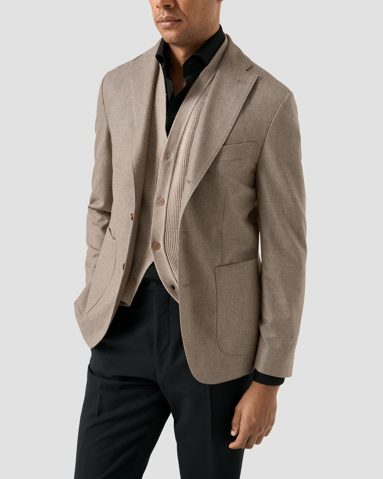 Eton - wool flannel soft jacket beige wool flannel soft jacket