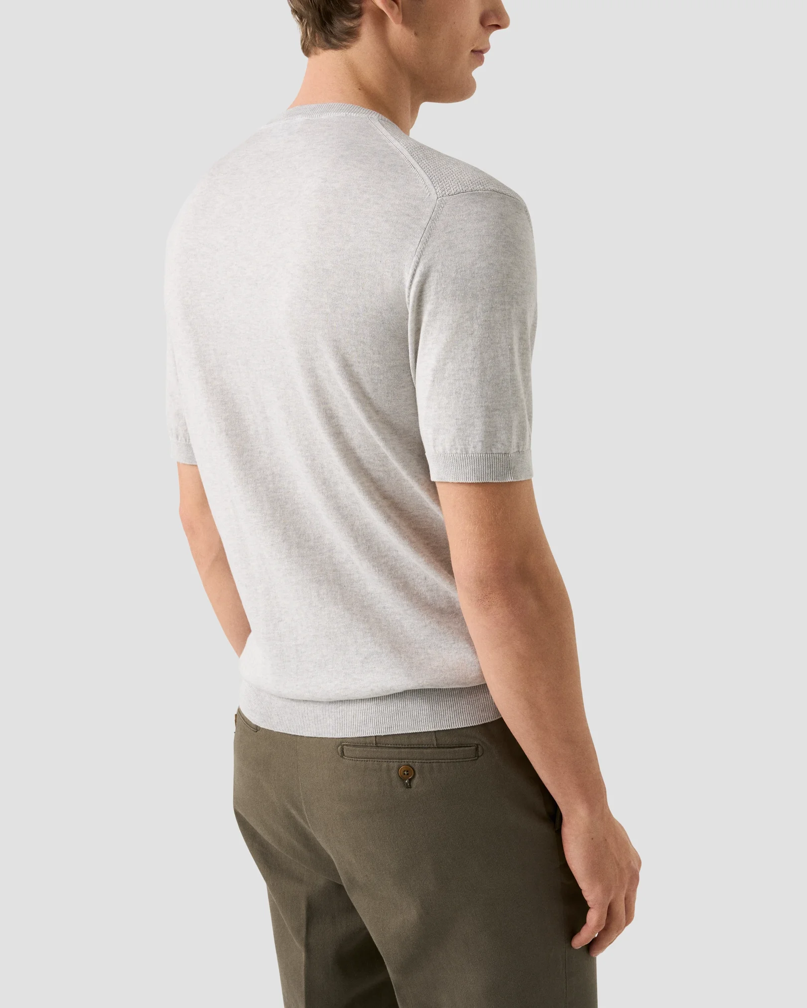 Eton - off white structured crew neck knitted t shirt