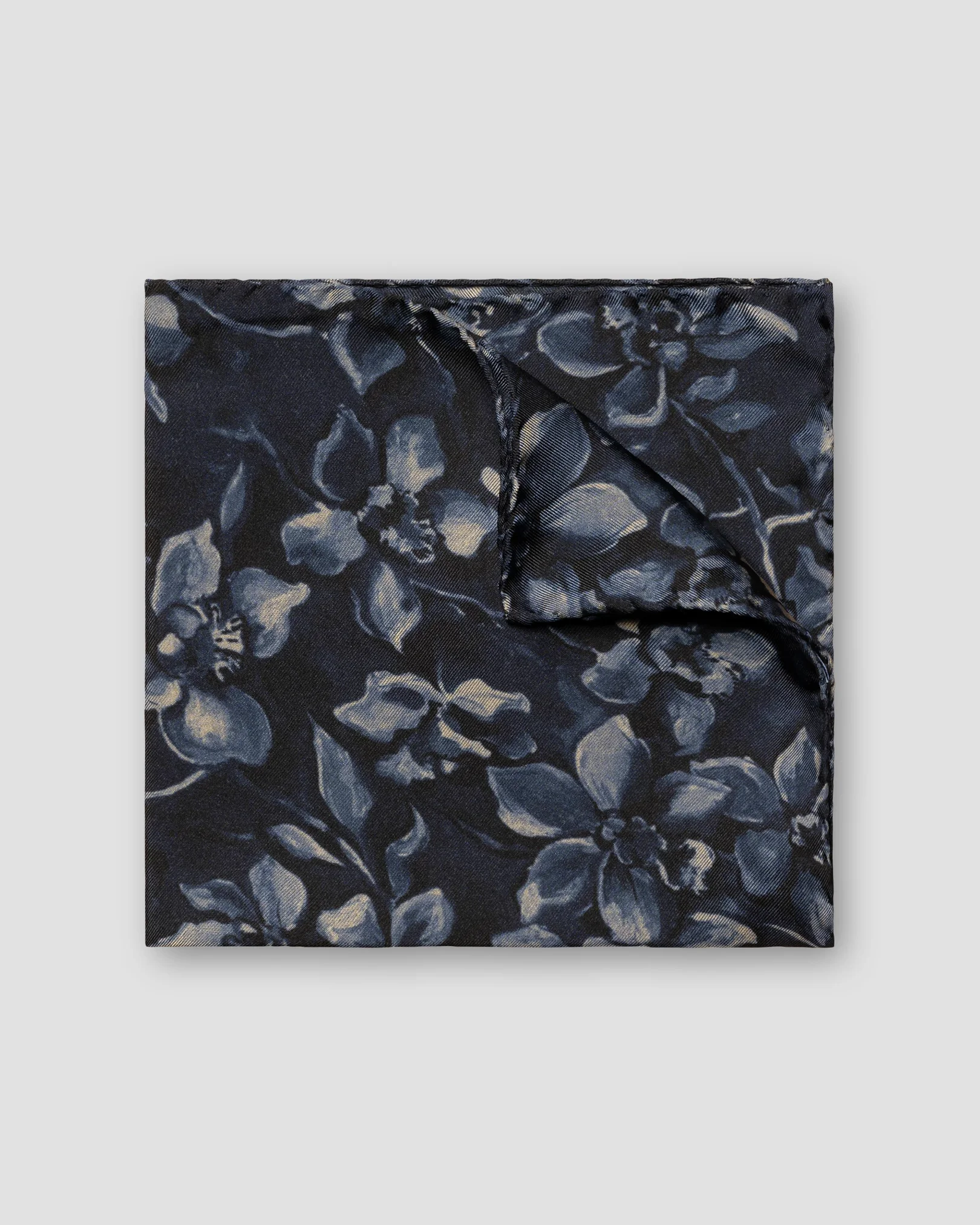 Pochette en soie imprimé floral bleu marine