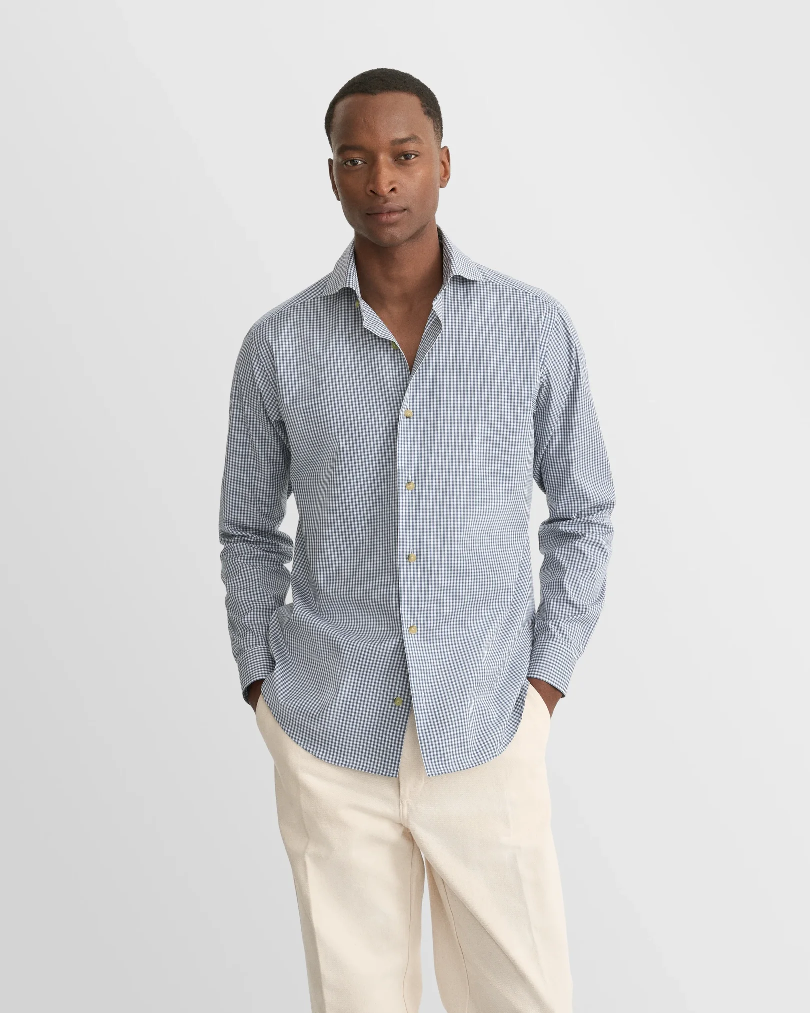 Eton - dark blue check lighweight poplin shirt