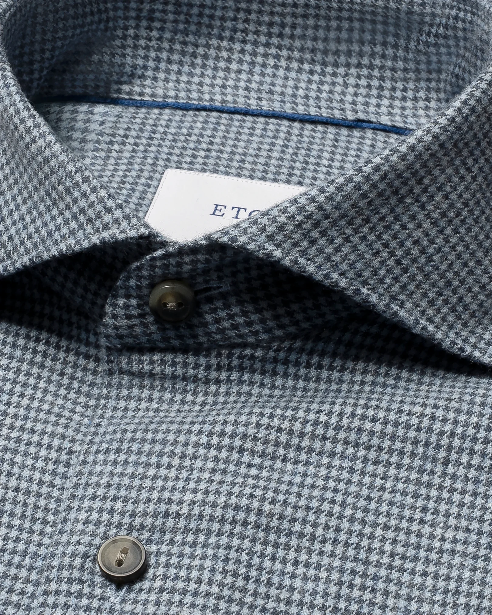 Eton - mid blue houndstooth check flannel shirt