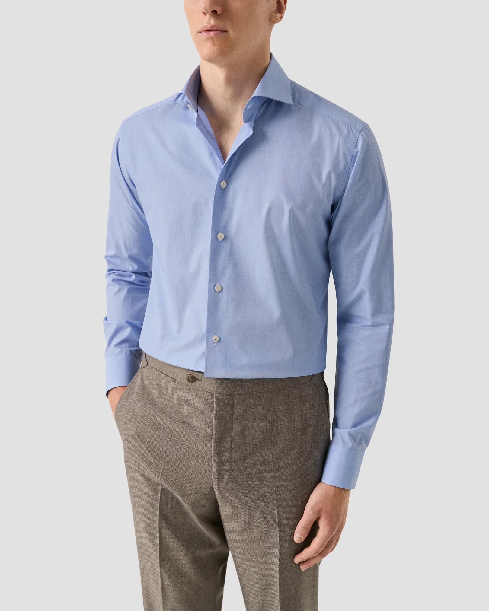 Eton - mid blue end on end breeze poplin shirt