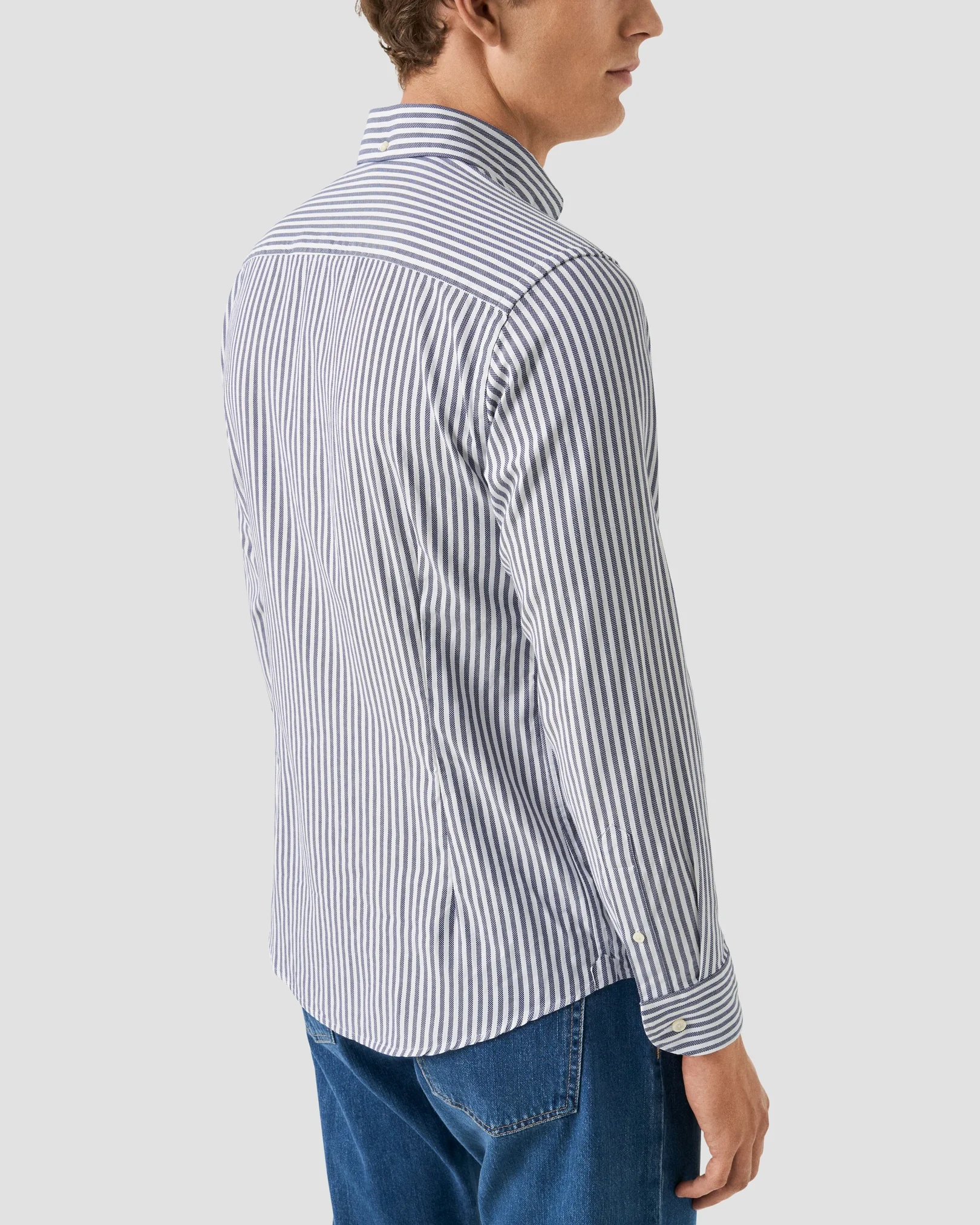 Eton - navy striped royal oxford shirt