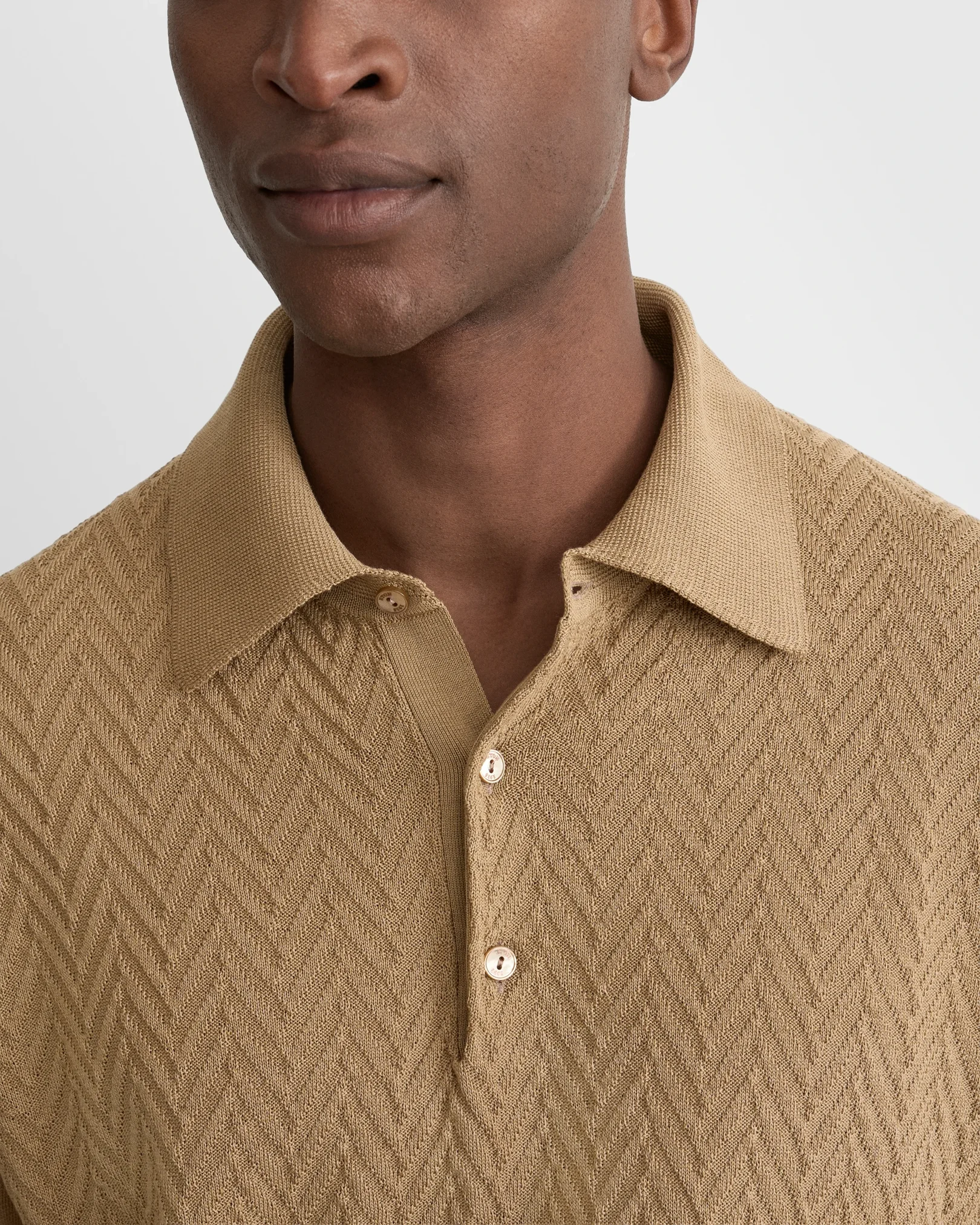 Eton - beige chevron structure knit polo shirt