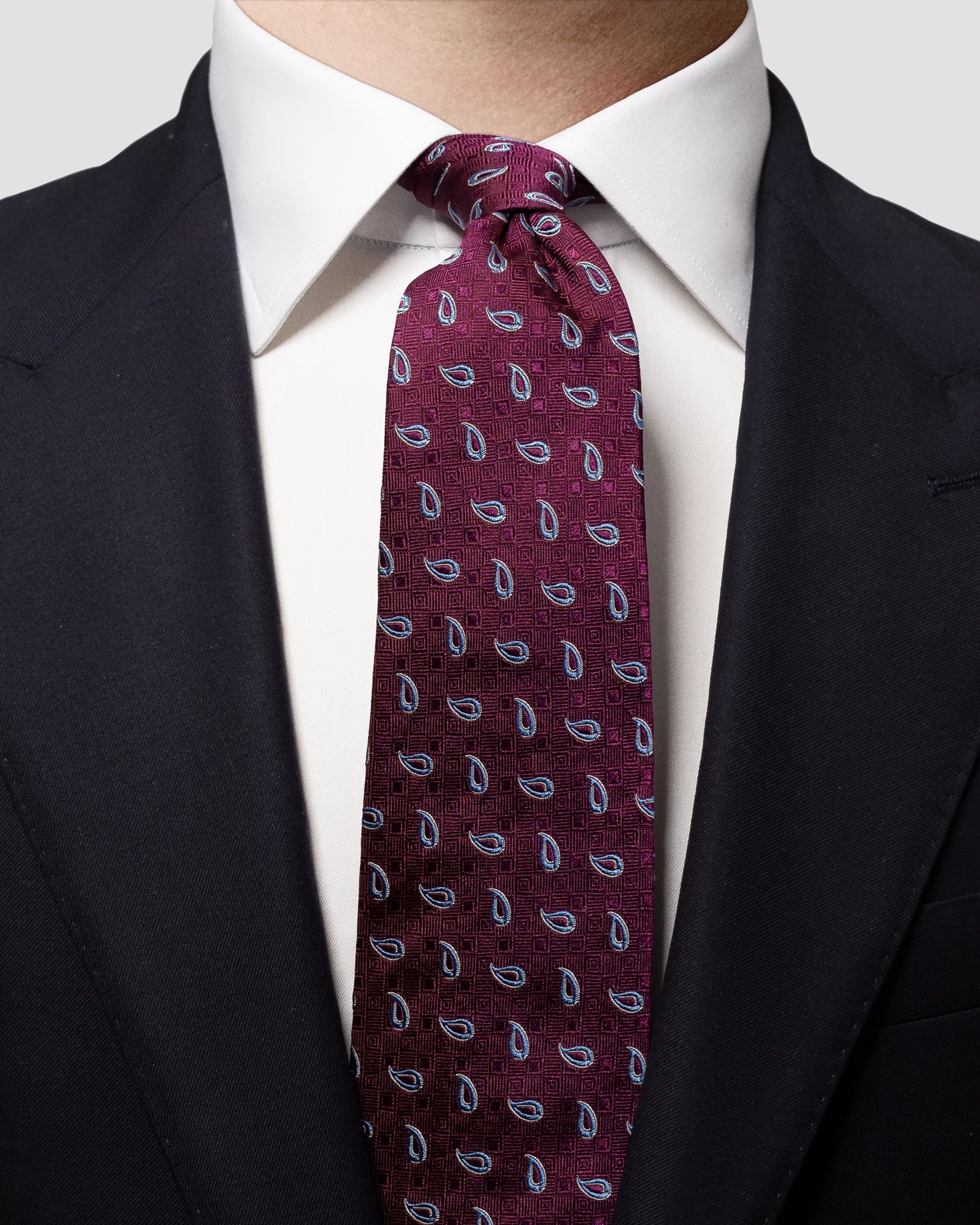 Eton - burgundy light blue paisley tie