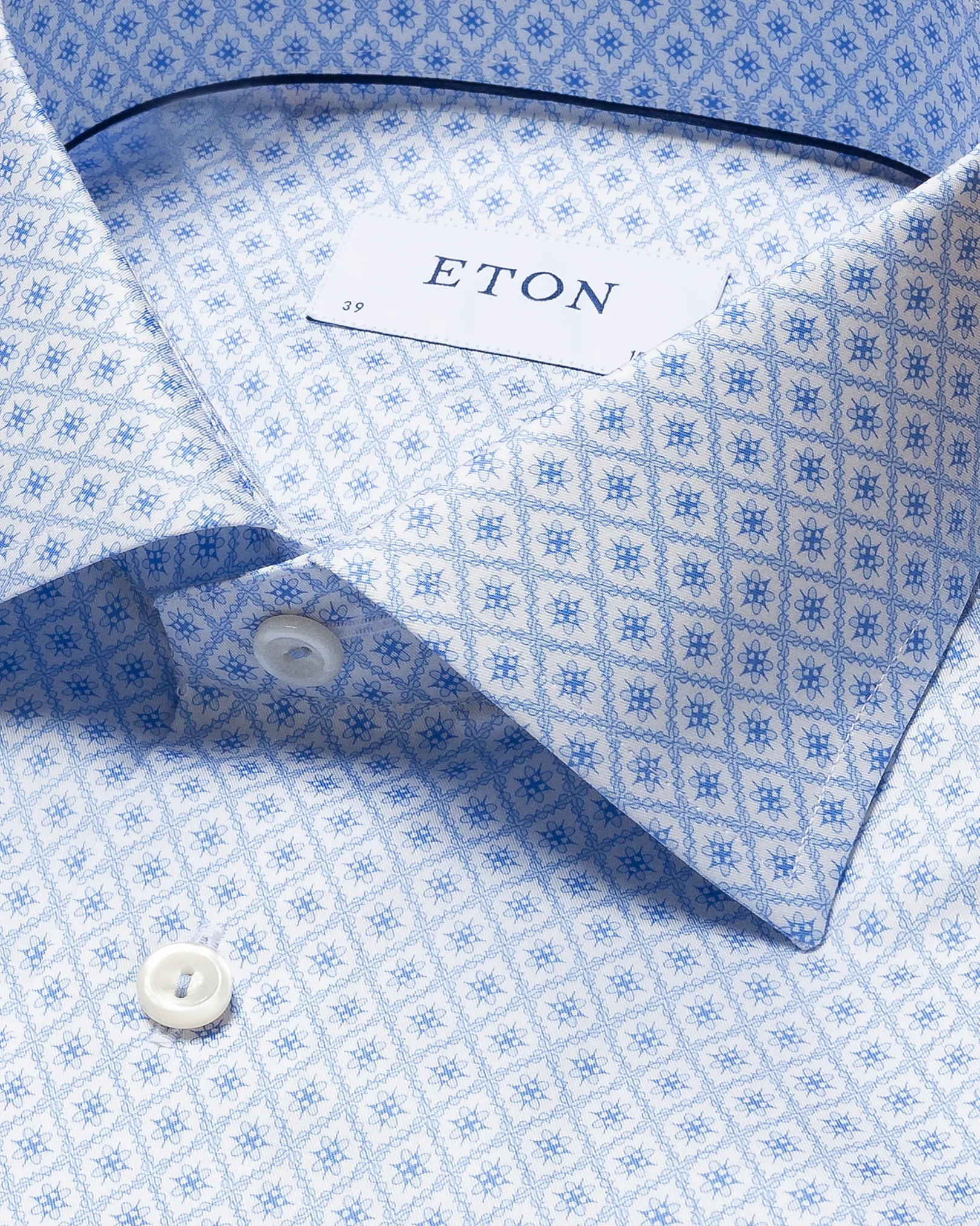 Eton - blue mosaic print fine twill shirt