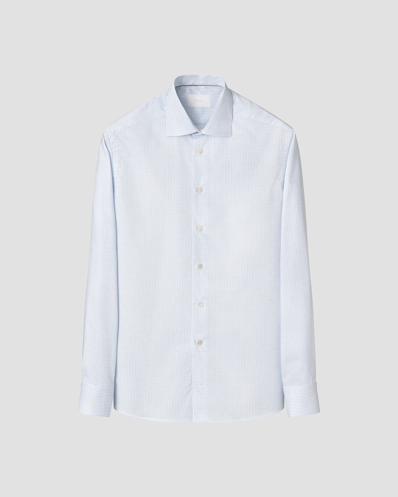 Eton - light blue checked supima shirt cut away single contemporary