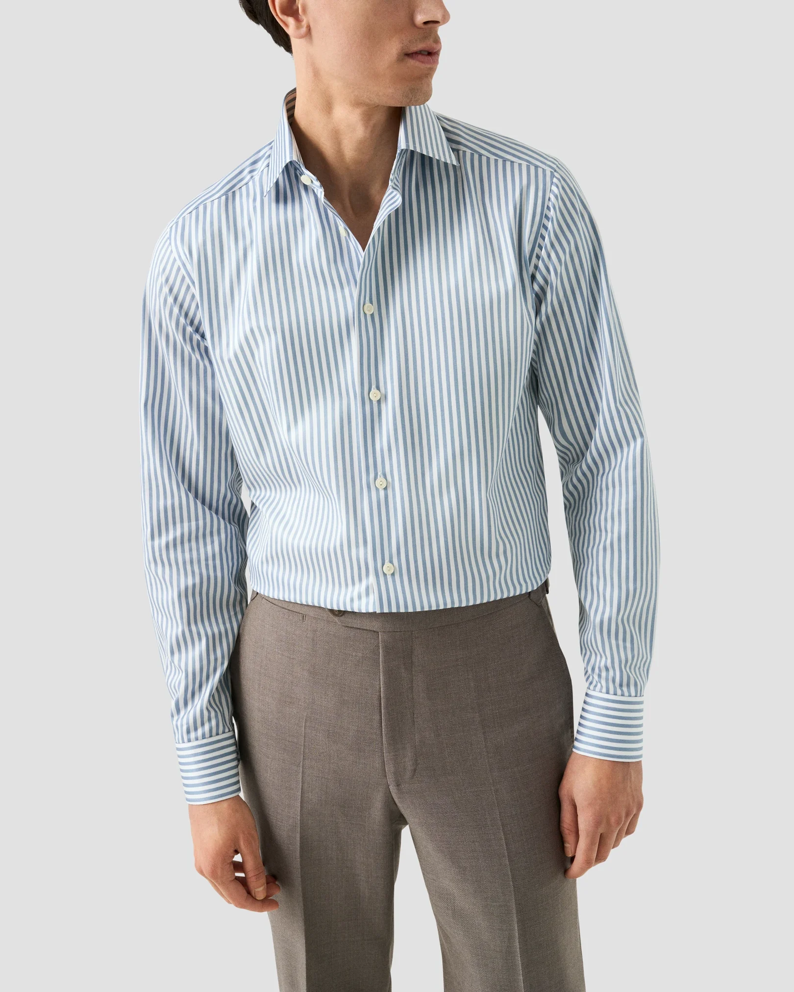 Eton - mid blue bengal striped signature twill shirt