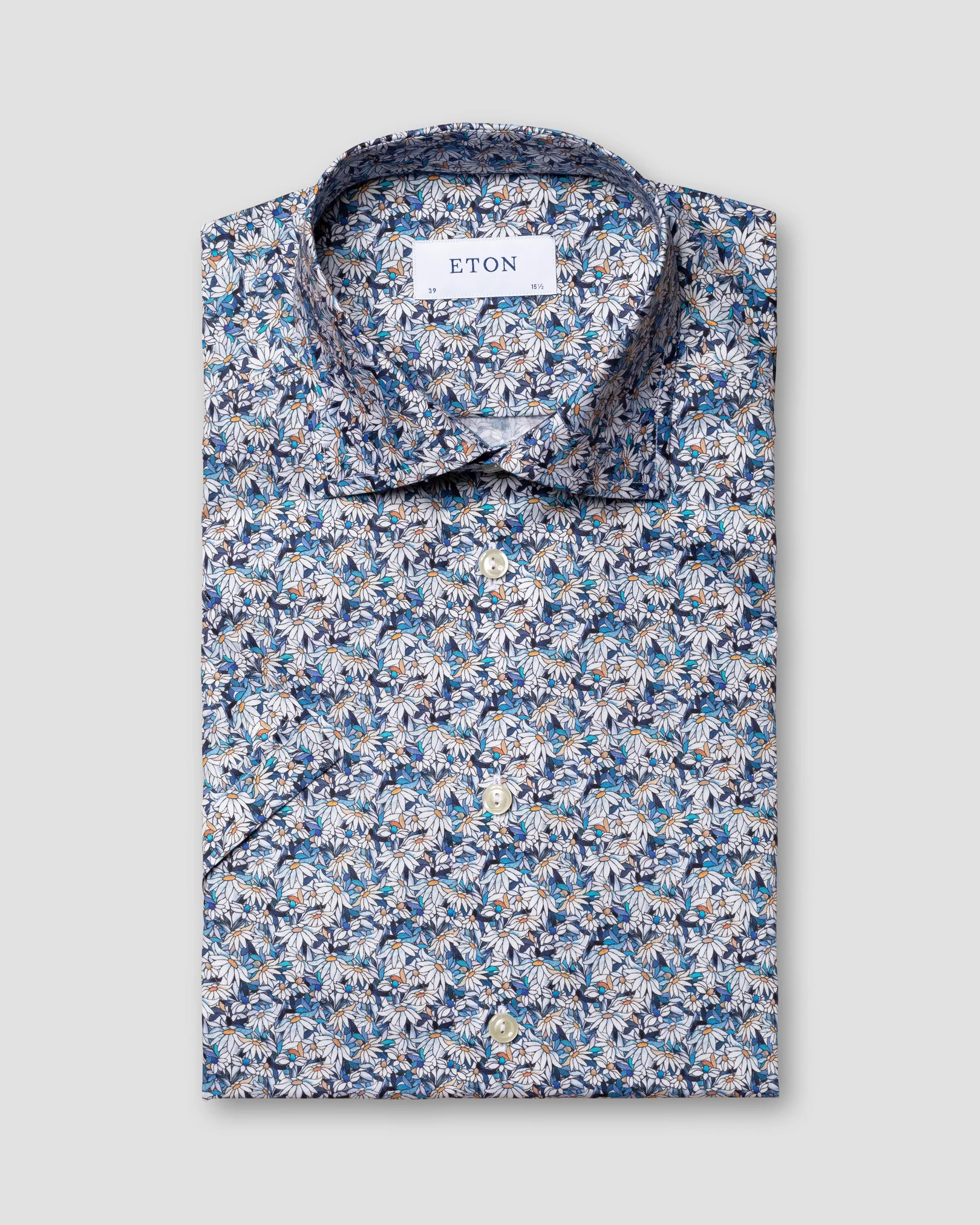 Eton - mid blue signature twill cut away turn up short sleeve slim