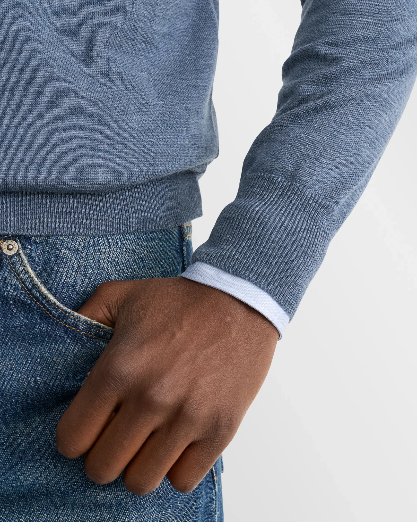 Eton - light blue merino quarter zip knit sweater