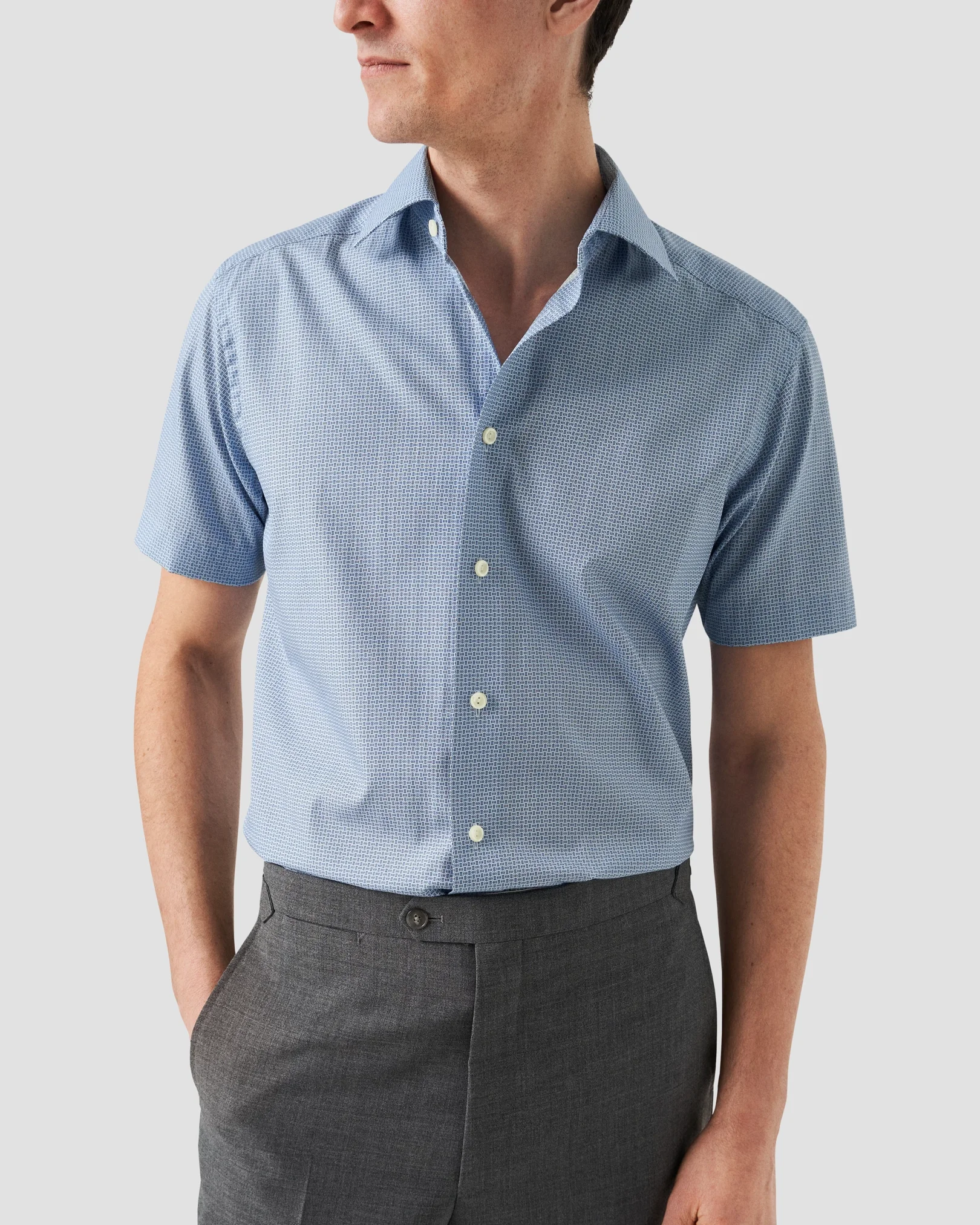 Eton - Light Blue Micro Print Short Sleeve Shirt