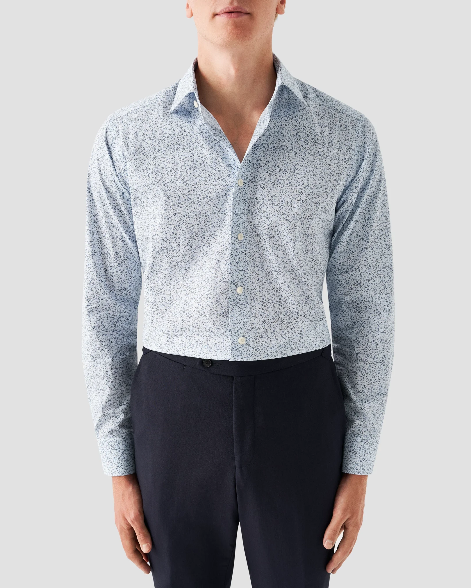 Eton - light blue poplin floral shirt