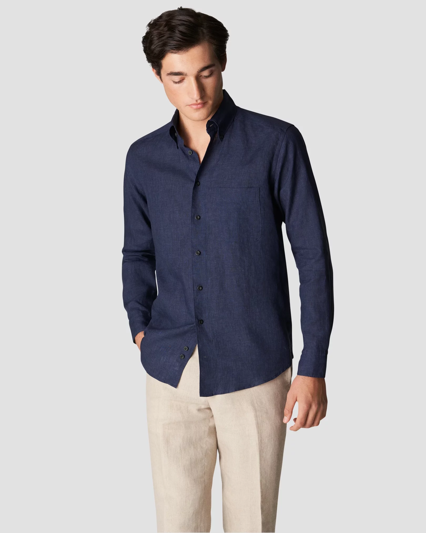 Eton - navy linen shirt