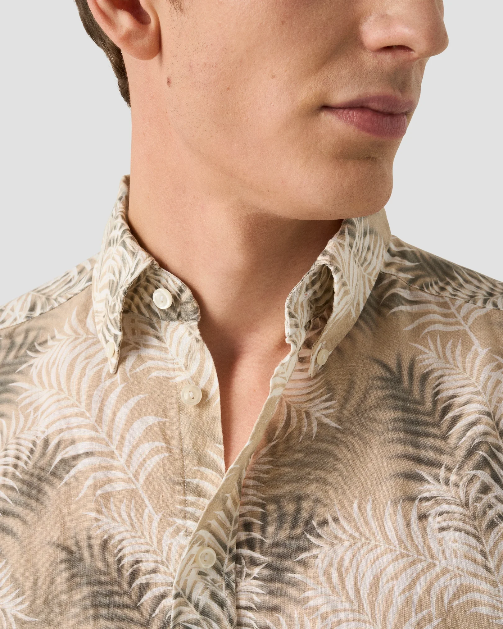 Eton - beige leaf print linen shirt