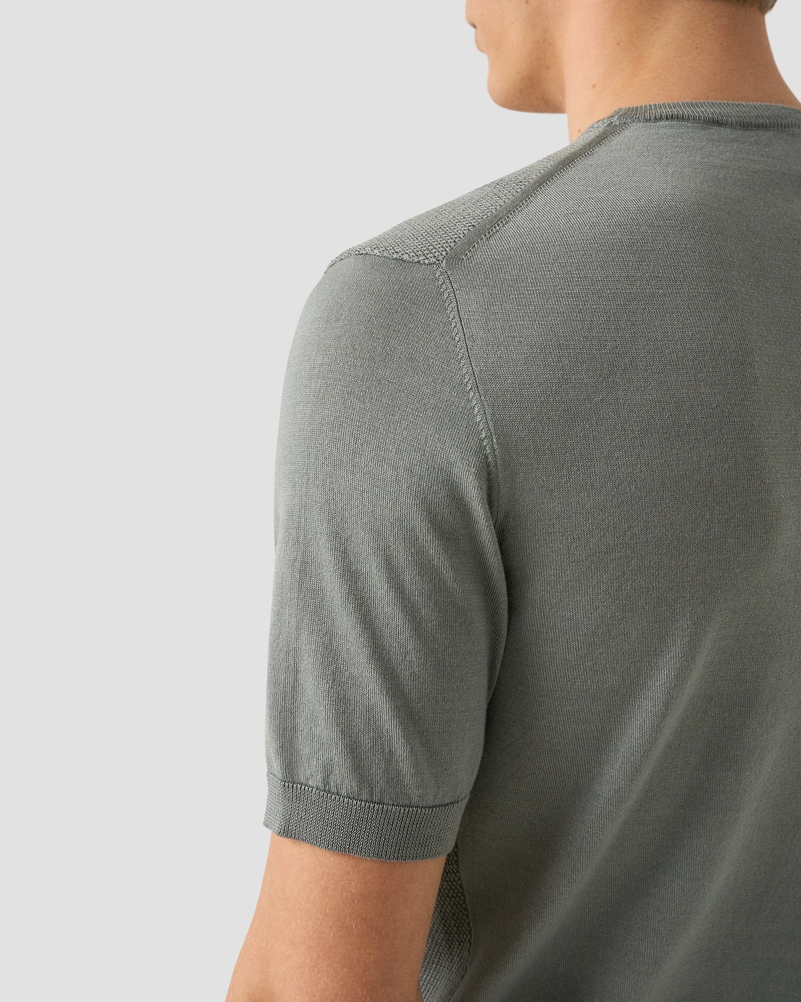 Eton - mid grey structured crew neck knitted t shirt