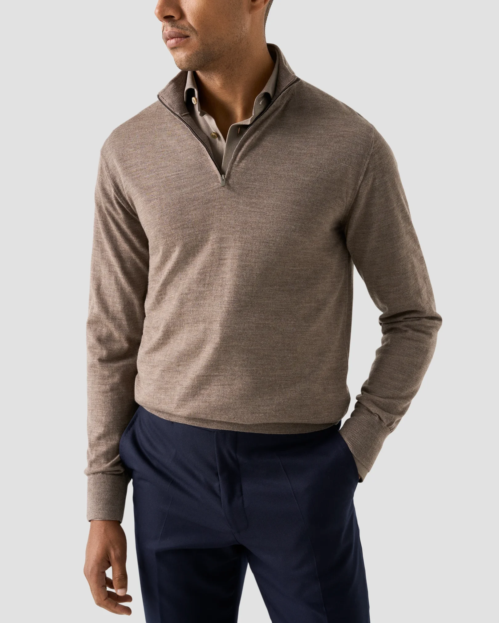 Eton - beige filo di scotia knitted jaquard shirt