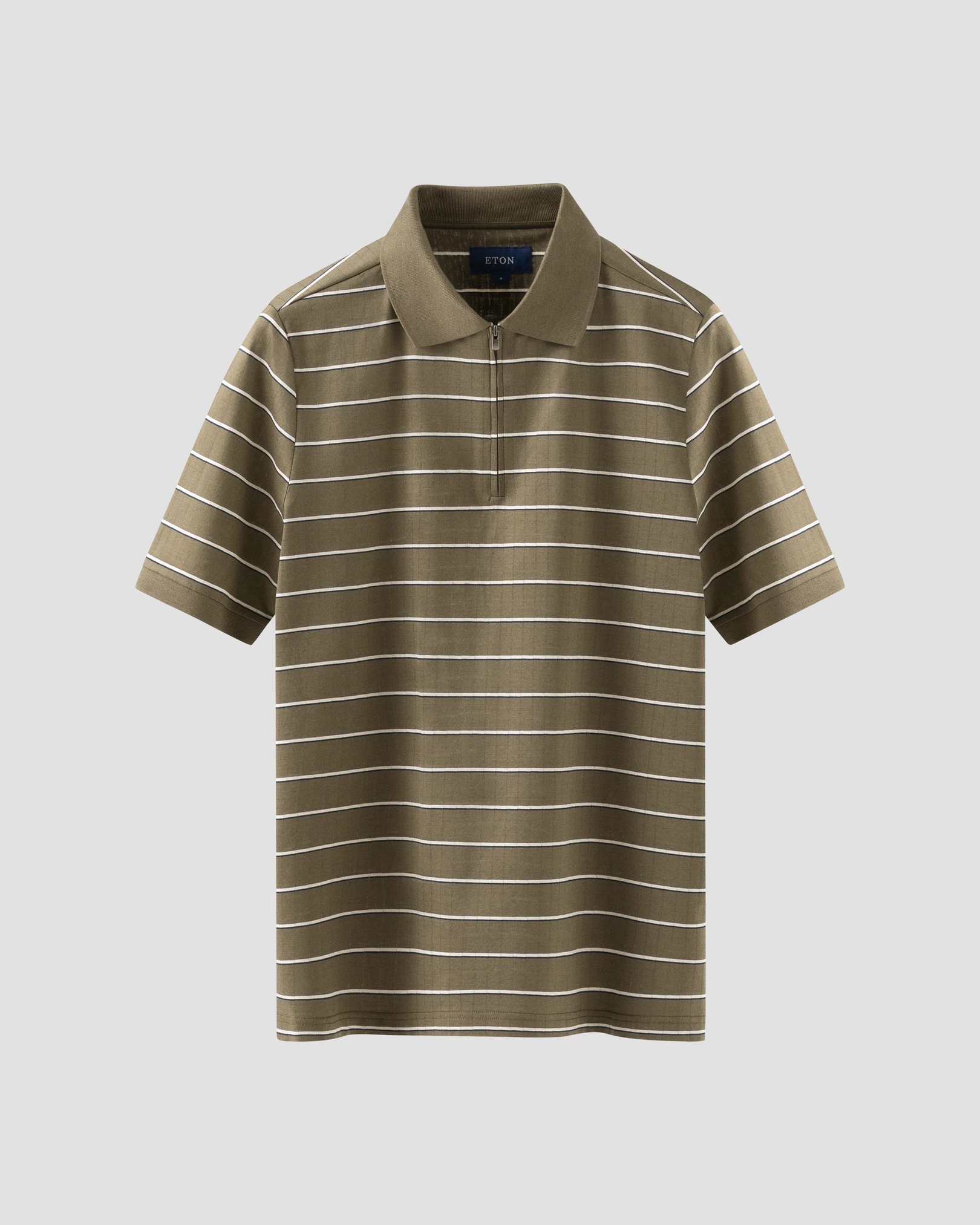 Eton - Green Filo di Scozia Jacquard Half Zip Polo Shirt