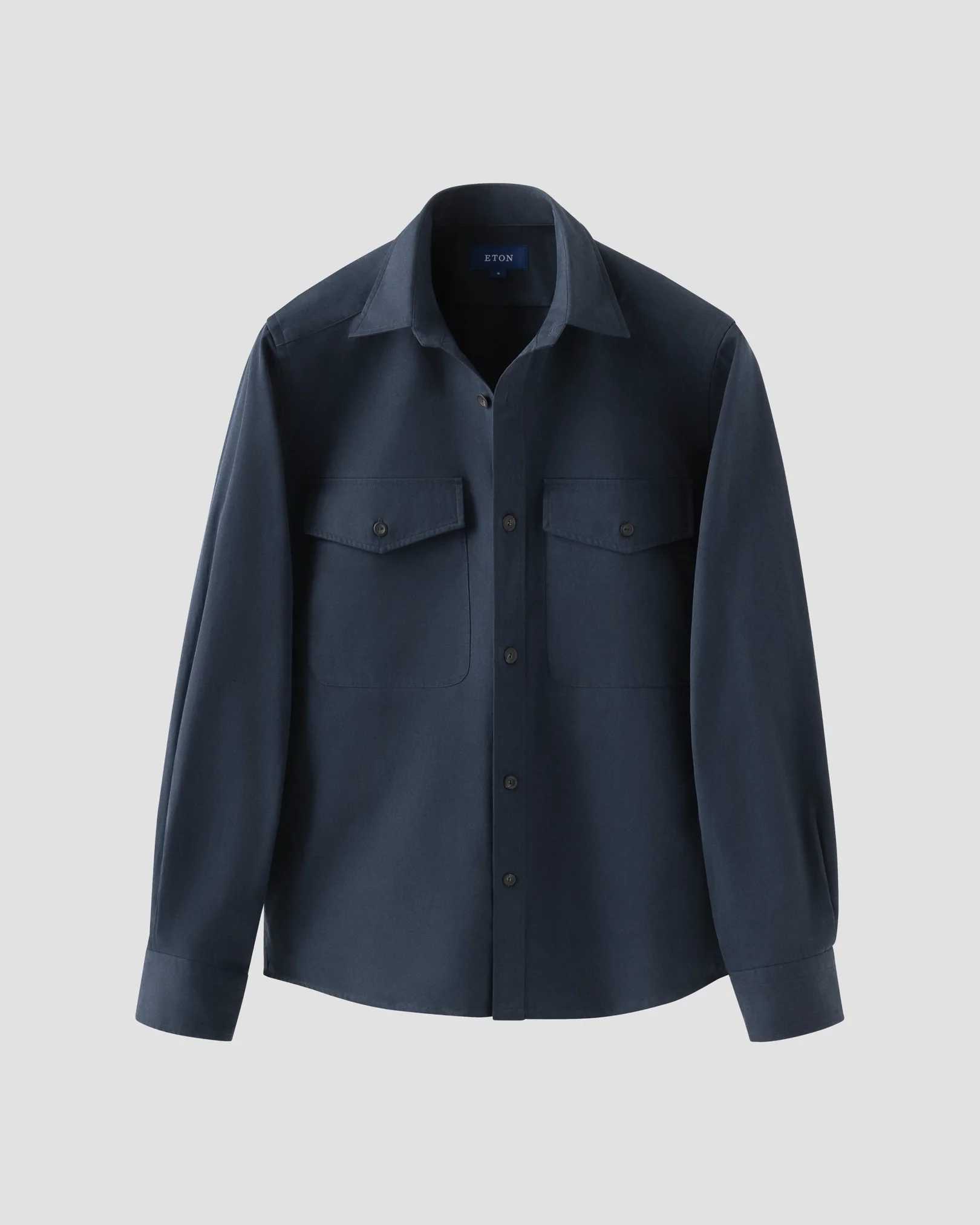 Eton - navy blue twill long pointed collar double rounded overshirt