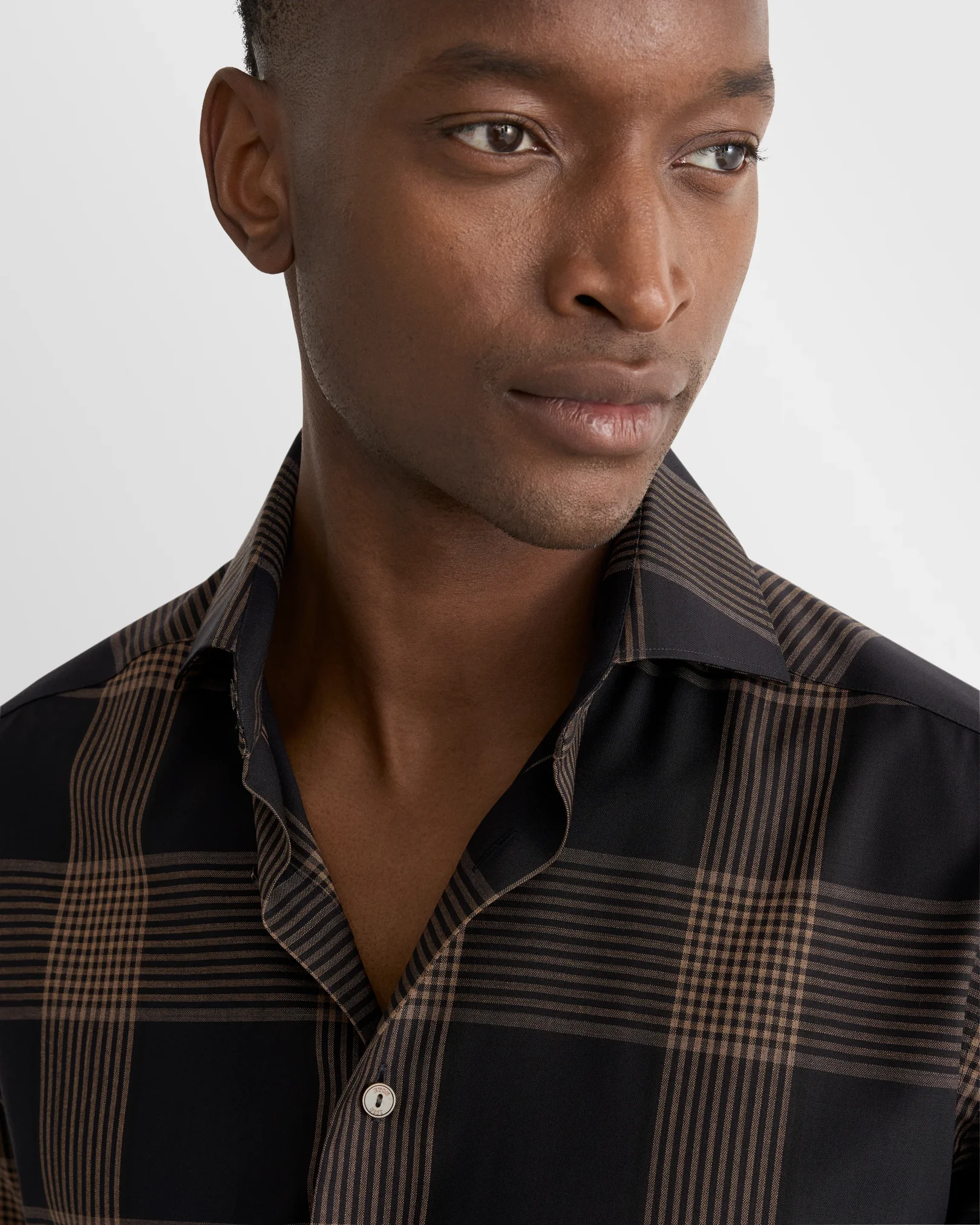 Eton - navy blue bold check merino shirt