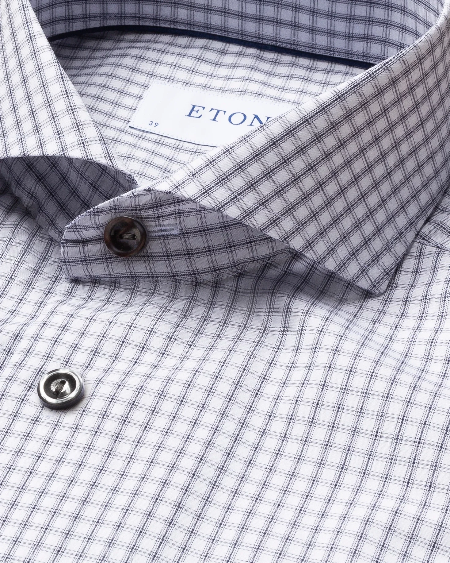 Eton - navy checks poplin shirt extreme cut away