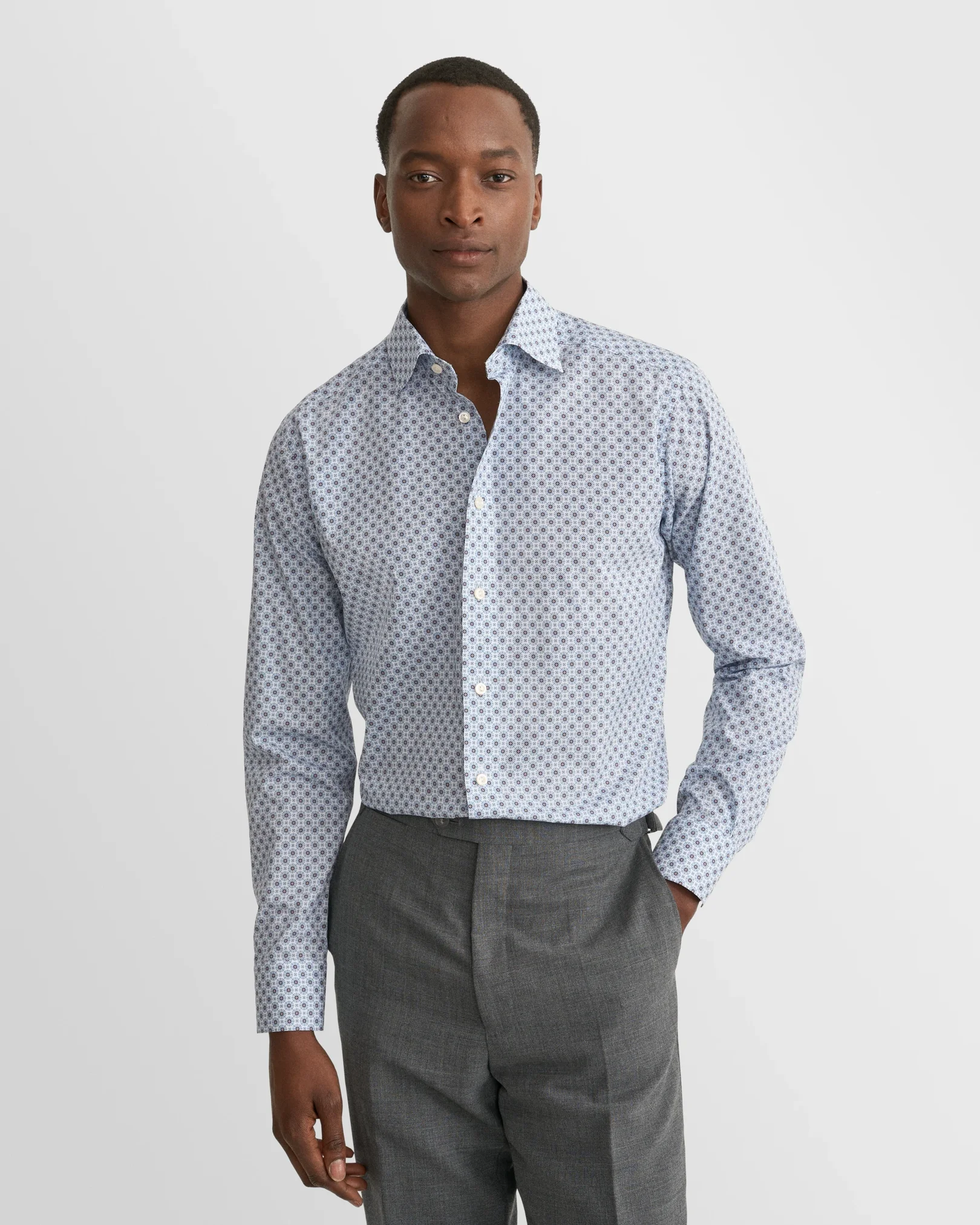 Eton - dark blue geometric print signature twill shirt 263