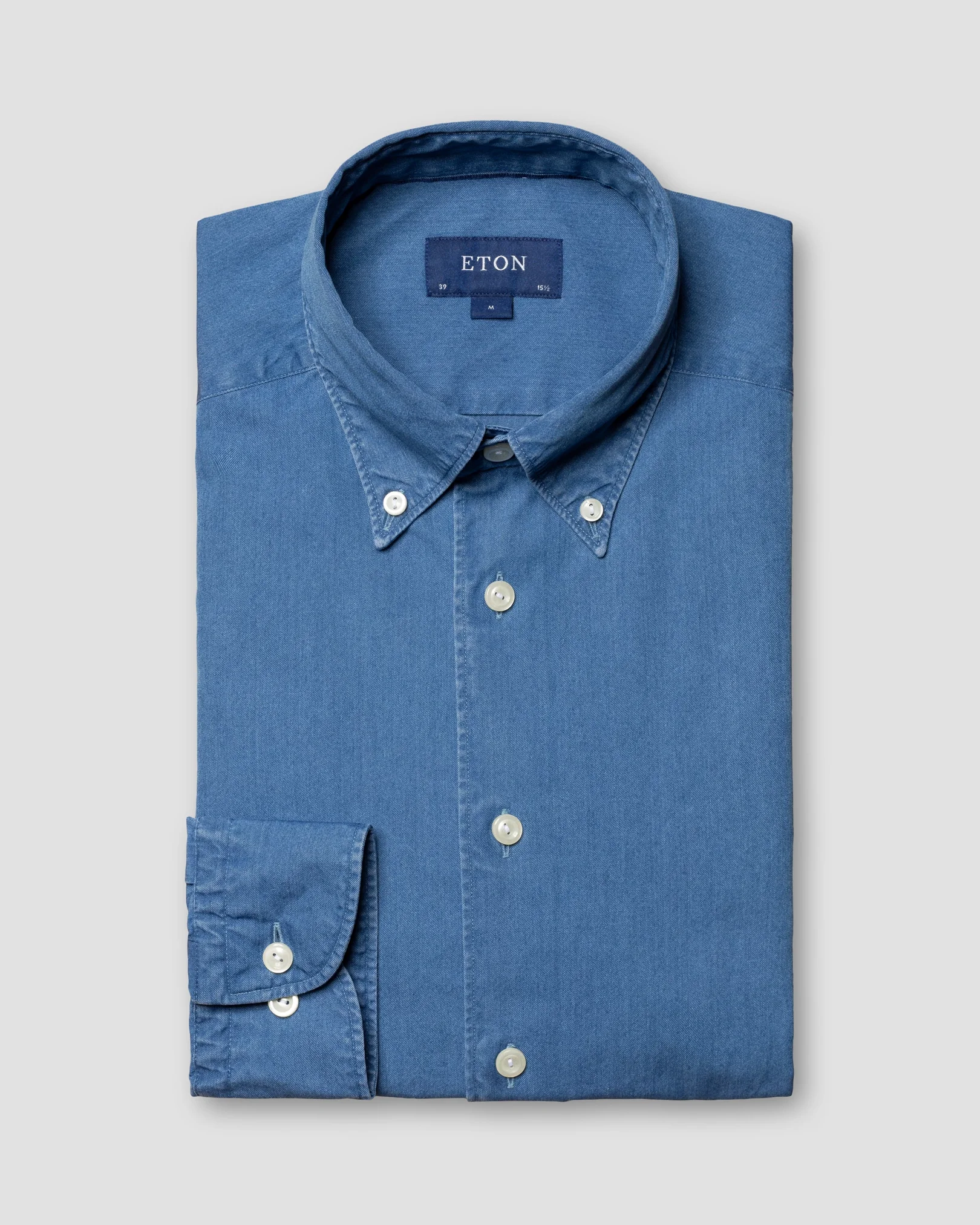 Eton - mid blue lightweight denim shirt button down