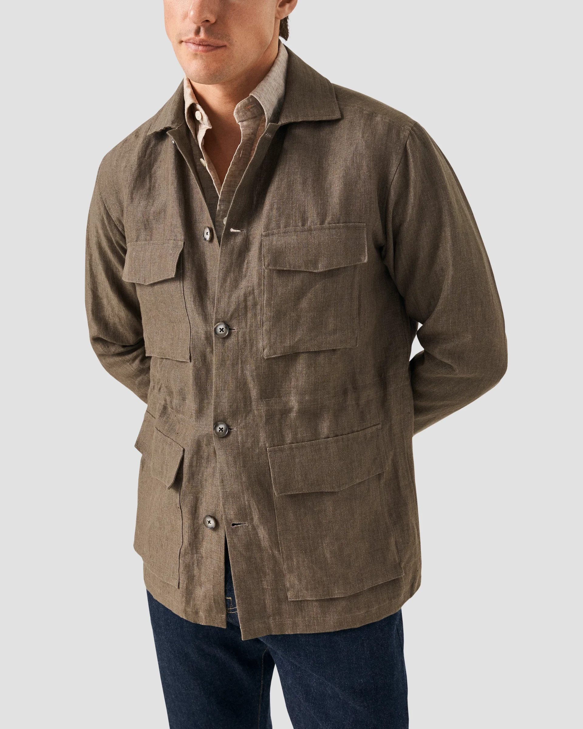 Eton Dark Green Heavy Linen Drawstring Overshirt | Relaxed fit | Size  XL