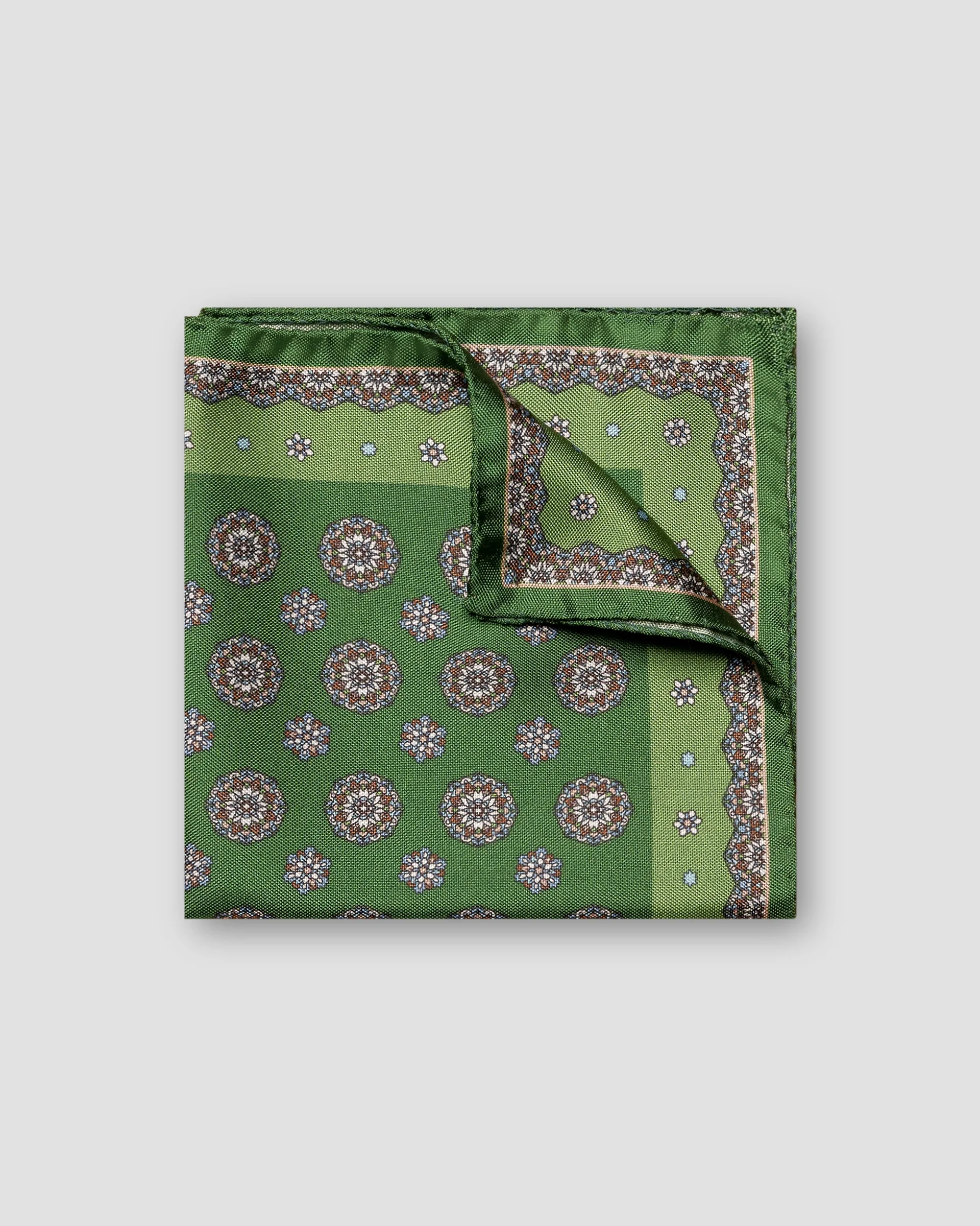 Eton Green Medallion Print Silk Pocket Square