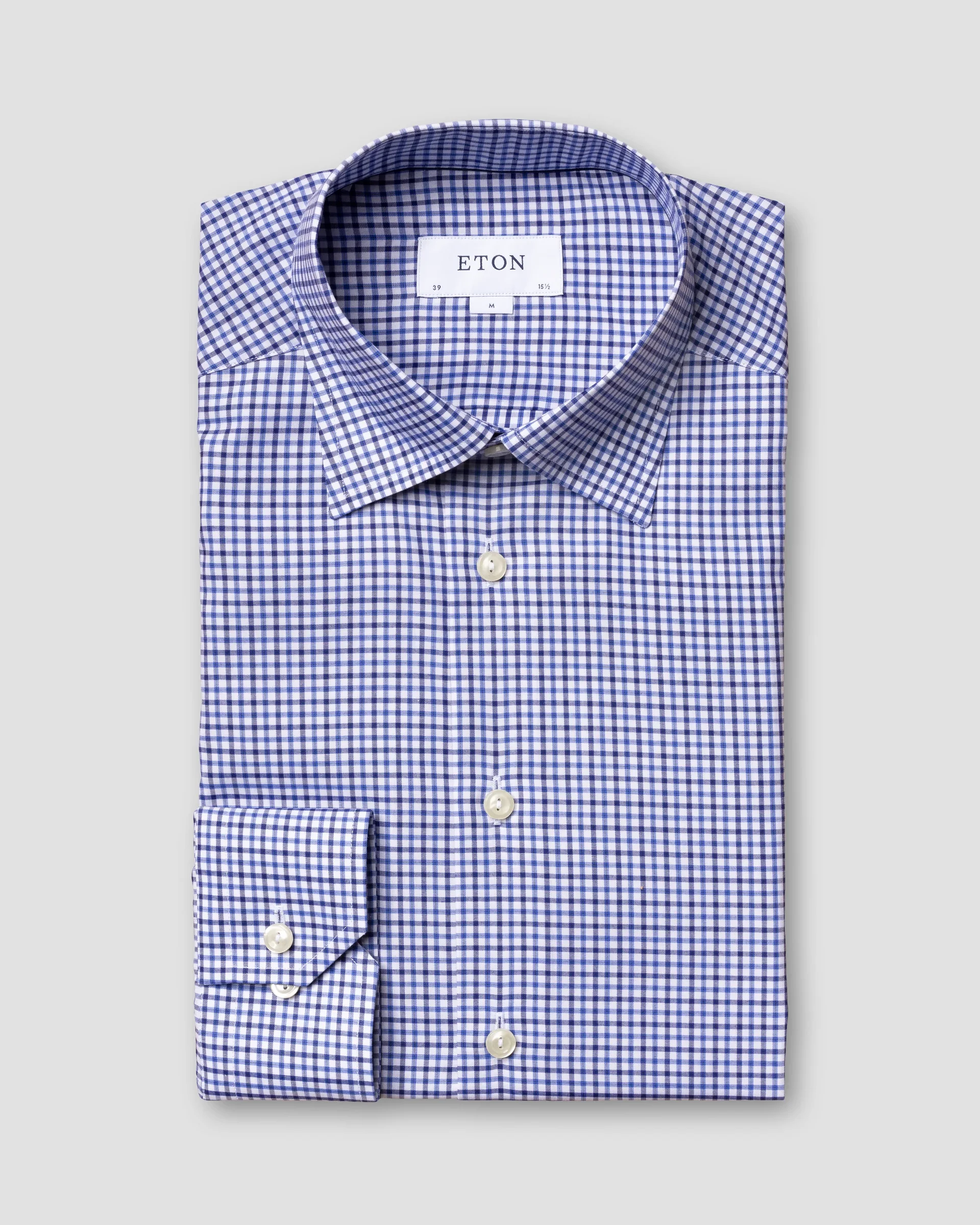 Eton Mid Blue Check Twill Dress Shirt | Slim fit | Size  39