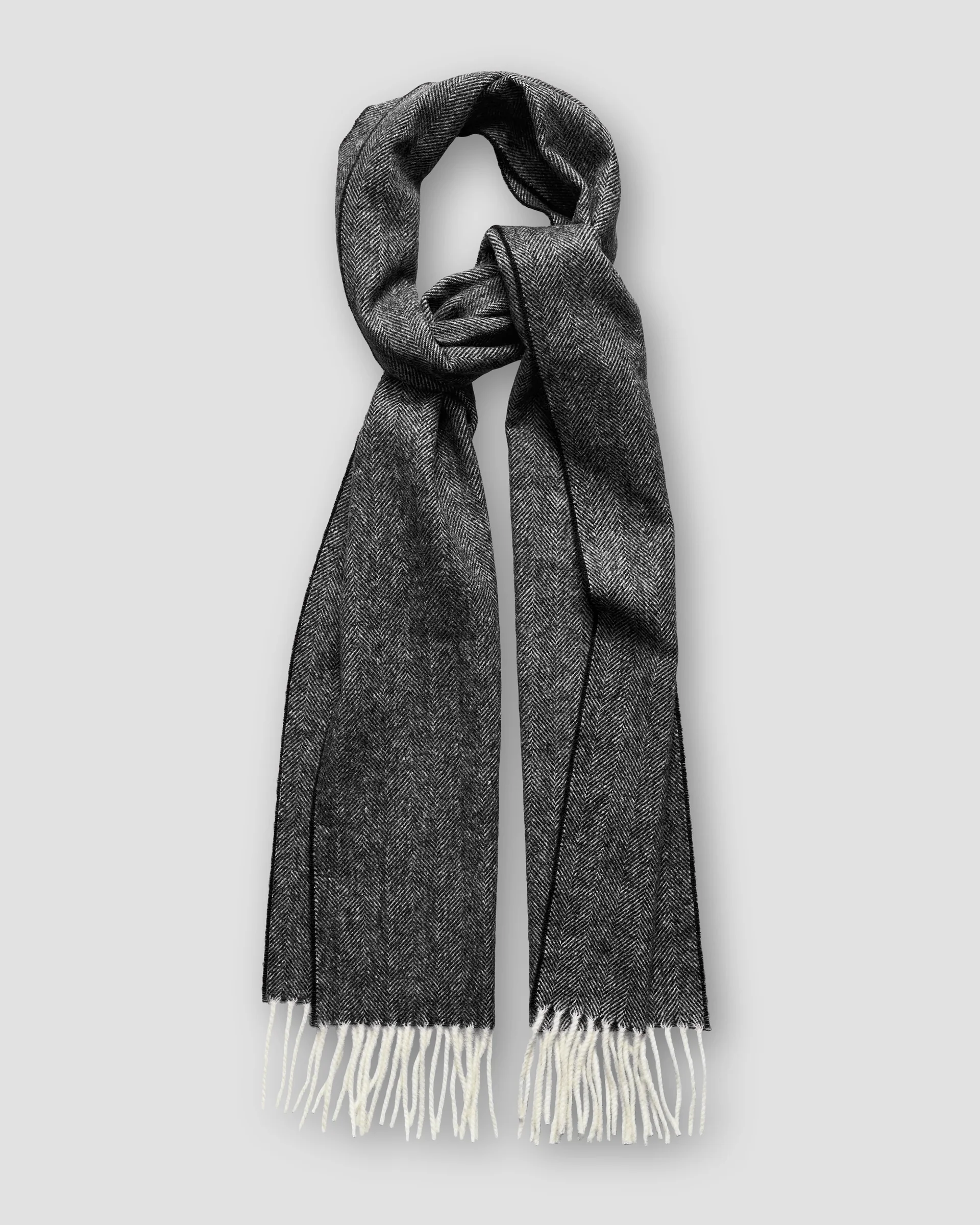 Eton Black Herringbone Wool Scarf