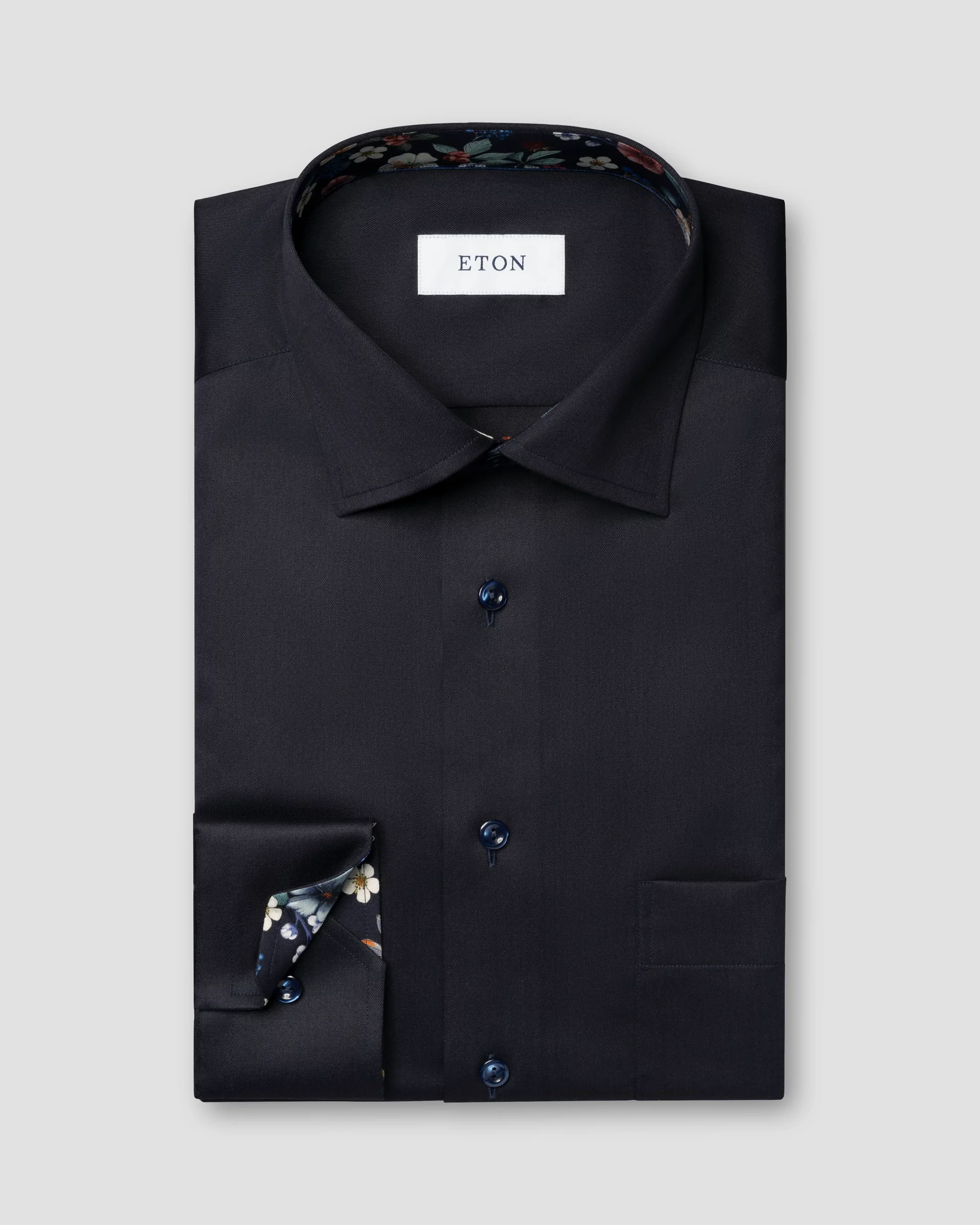 Eton Navy Signature Twill Shirt - Floral Contrast Details | Classic  fit | Size  49