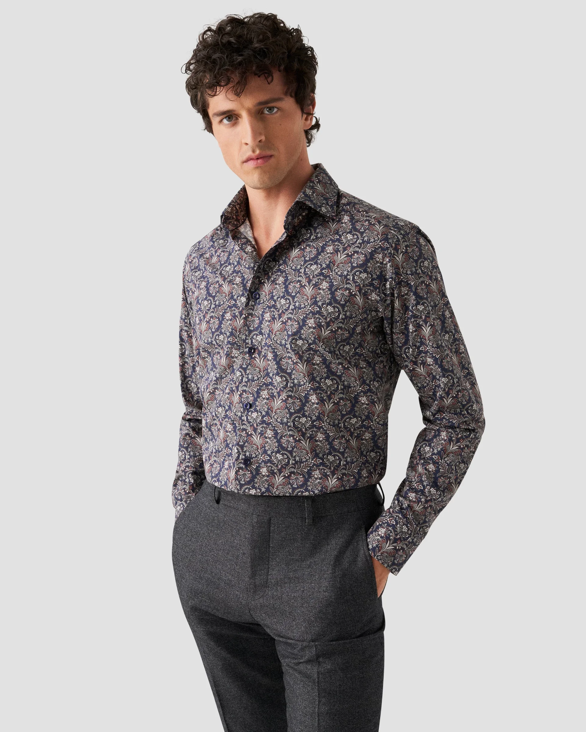 Eton Navy Paisley Print Signature Twill Dress Shirt | Contemporary fit | Size  38