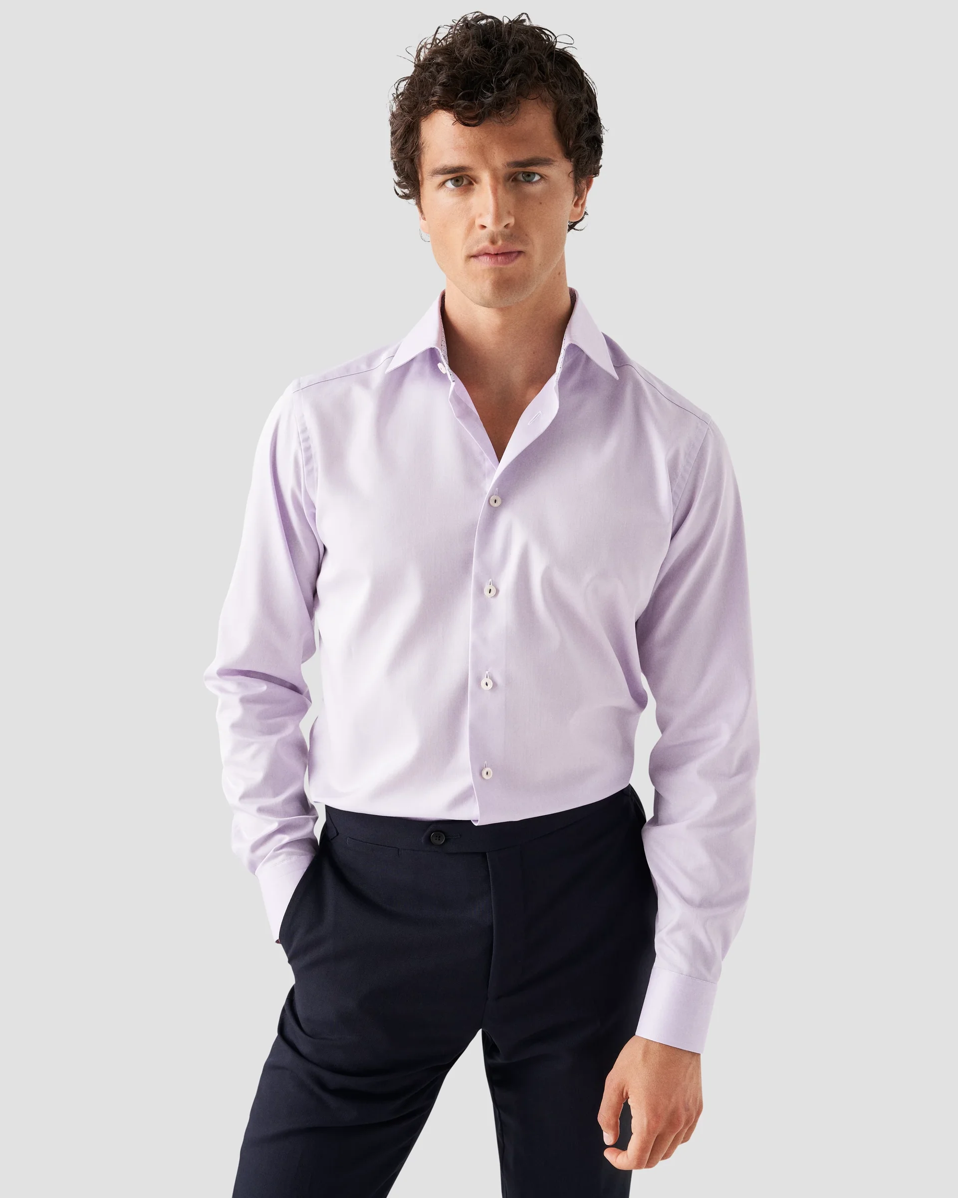 Eton Light Purple Signature Twill Dress Shirt - Floral Contrast Details | Slim fit | Size  40